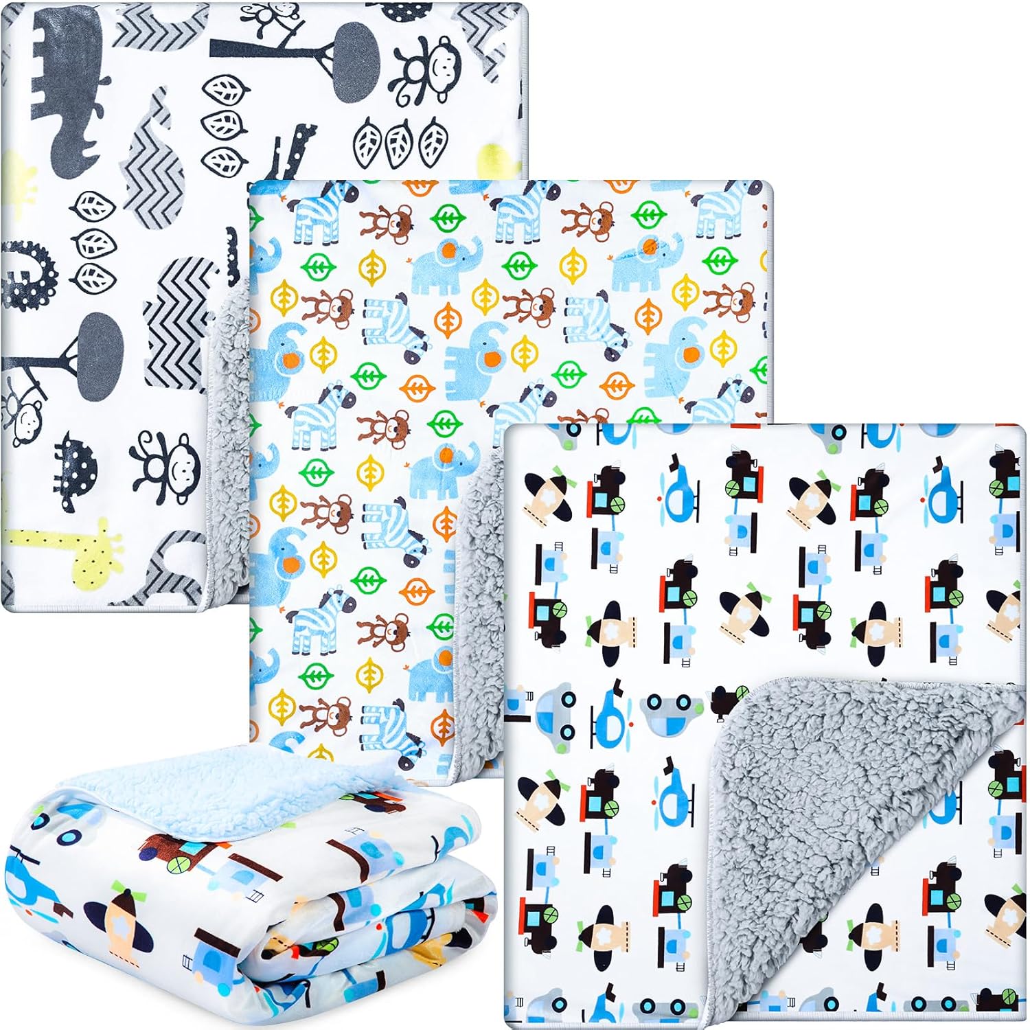 Buryeah 3 mantas de bebé unisex de felpa con parte trasera de sherpa de 30 x 40 pulgadas, manta de visón y sherpa para cuna de bebé, manta suave de