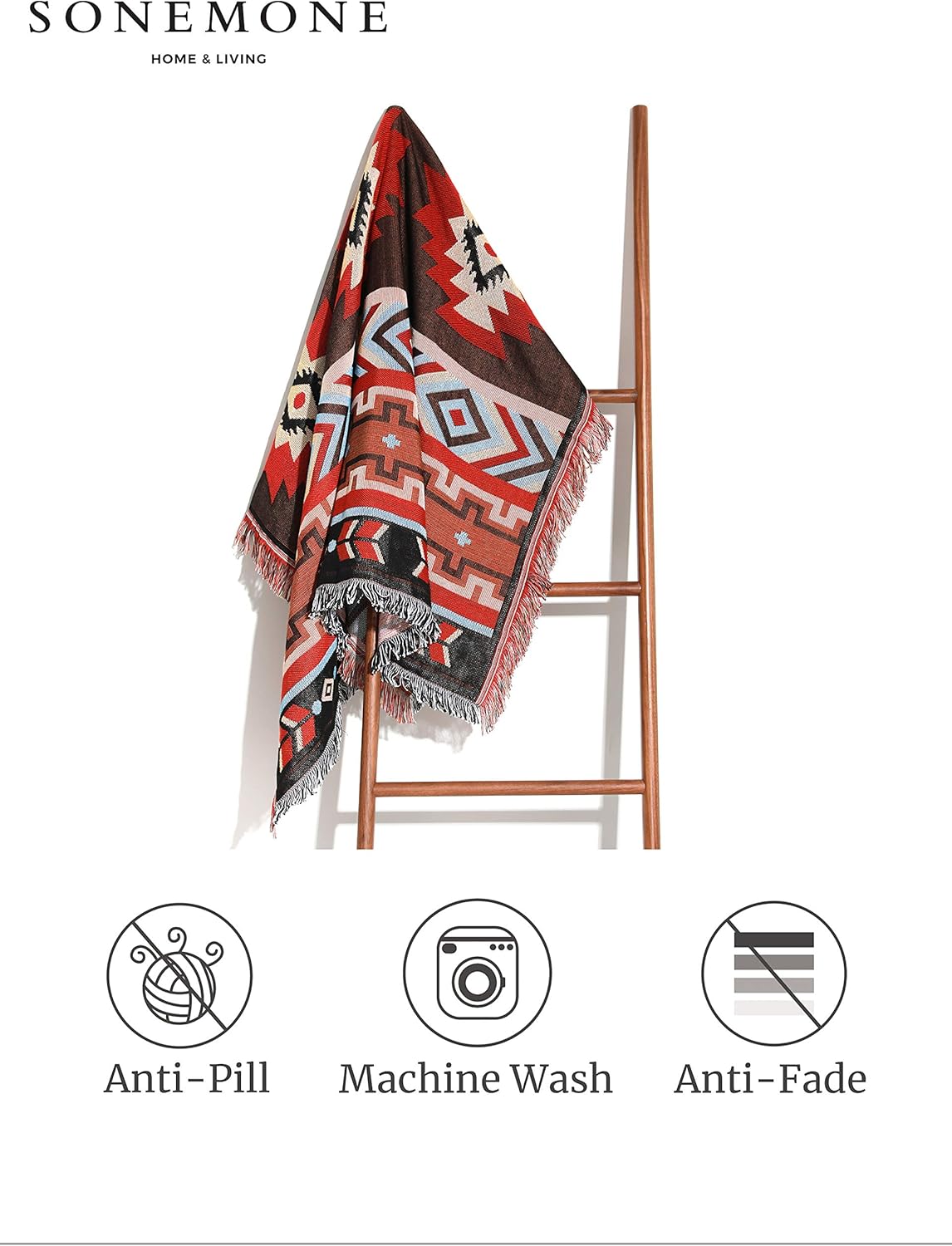 Sonemone – Suave manta diseño bohemio azteca para usar todo el año, en el hogar, para sofá, cama, playa o para viajar, de 50×60 pulgadas