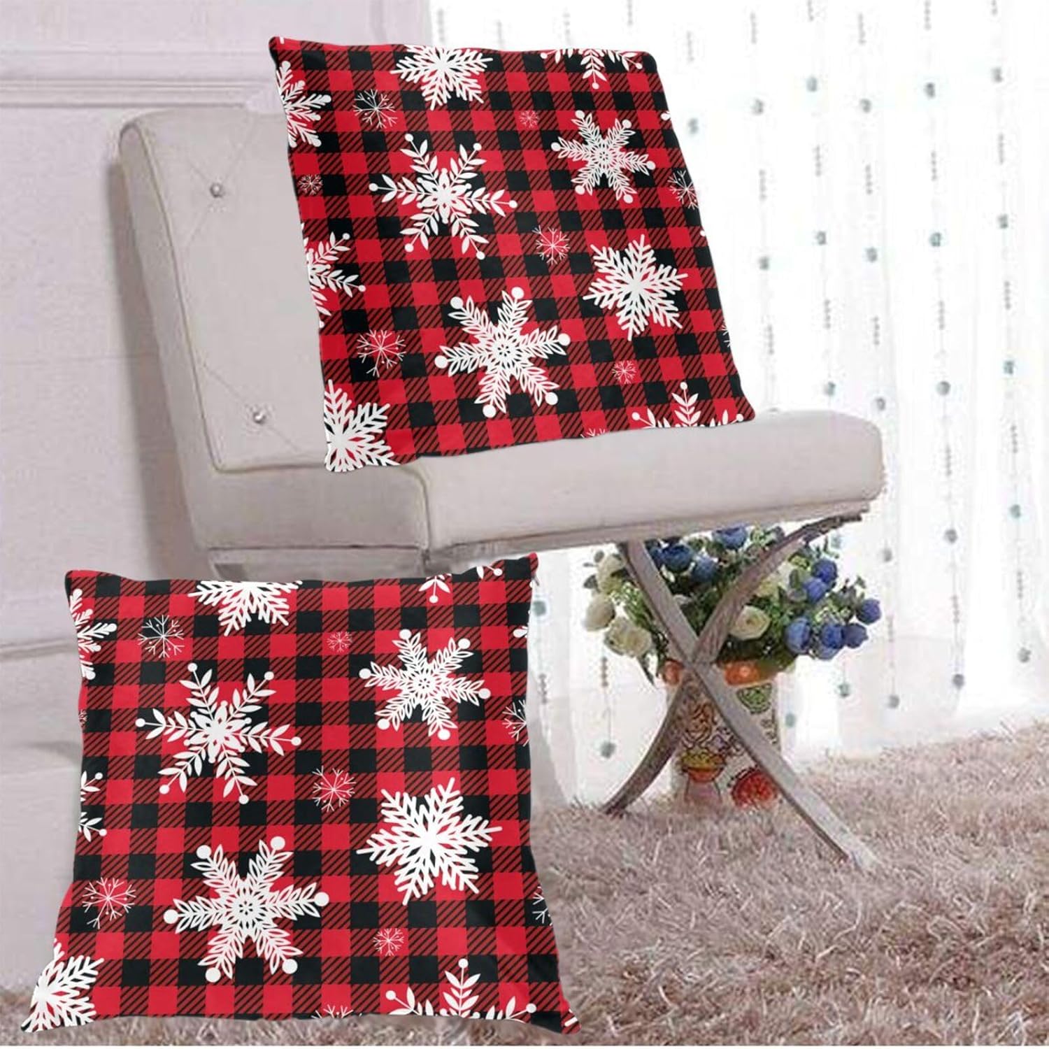 Juego de 2 fundas de almohada decorativas de 16 x 16 pulgadas, diseño de copos de nieve, protector de almohada suave, decoración moderna del hogar