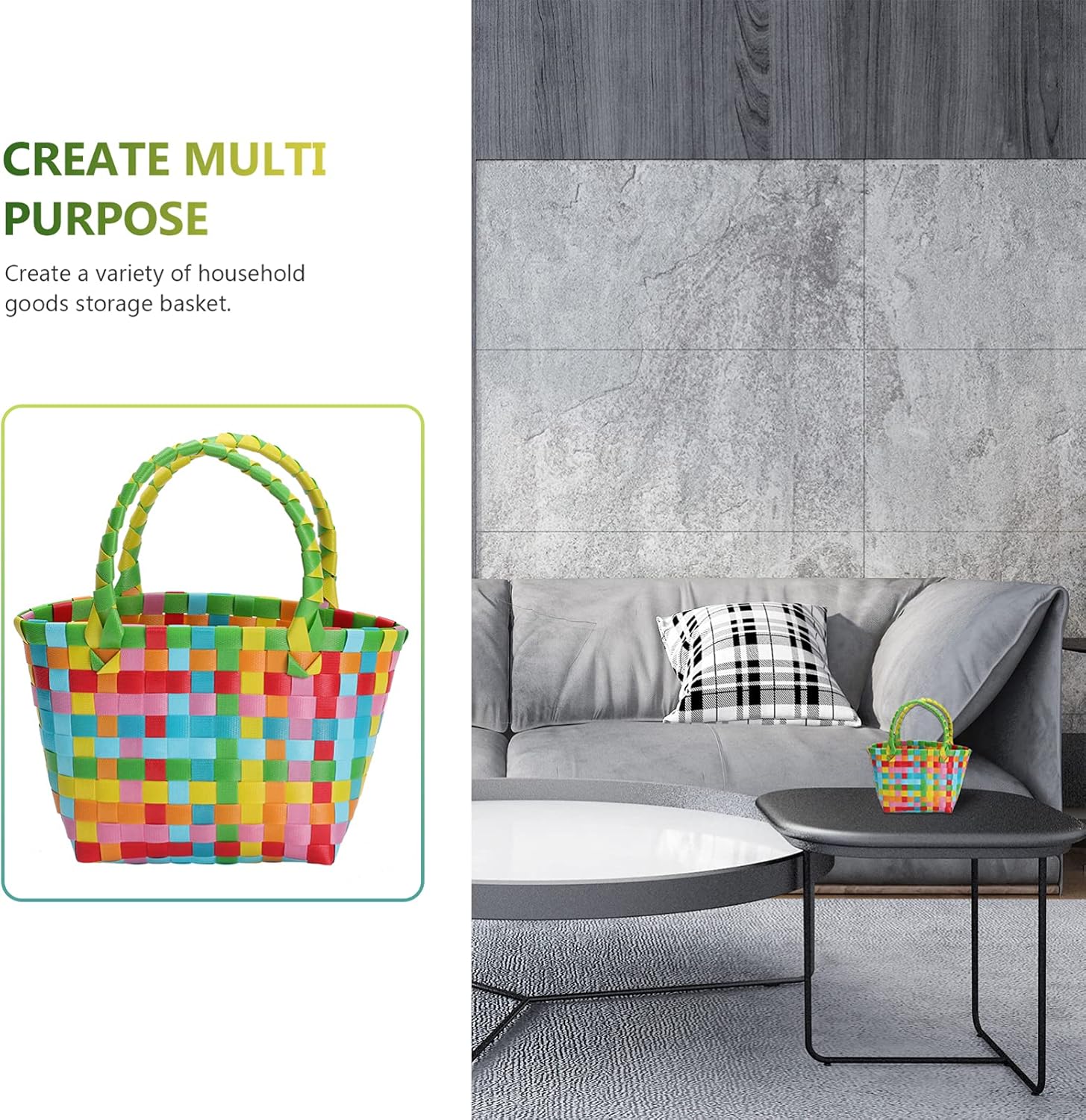 Cabilock Cesta de almacenamiento tejida a mano, bolsa de playa colorida para verano, bolsa de compras de alimentos, bolsa de soporte para aperitivos