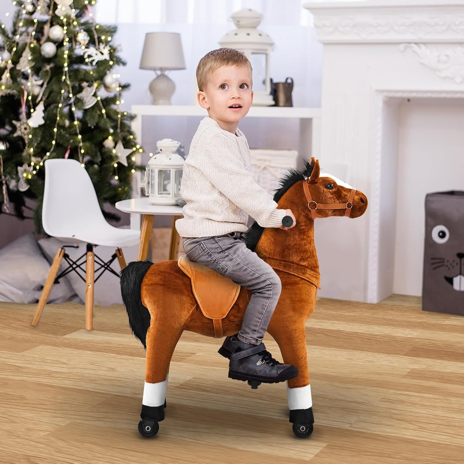 Juguete de caballo para niños que montan a caballo, poni, ciclo, mecánico, acción de caminar, animal de peluche para 4 a 9 años, sin batería ni