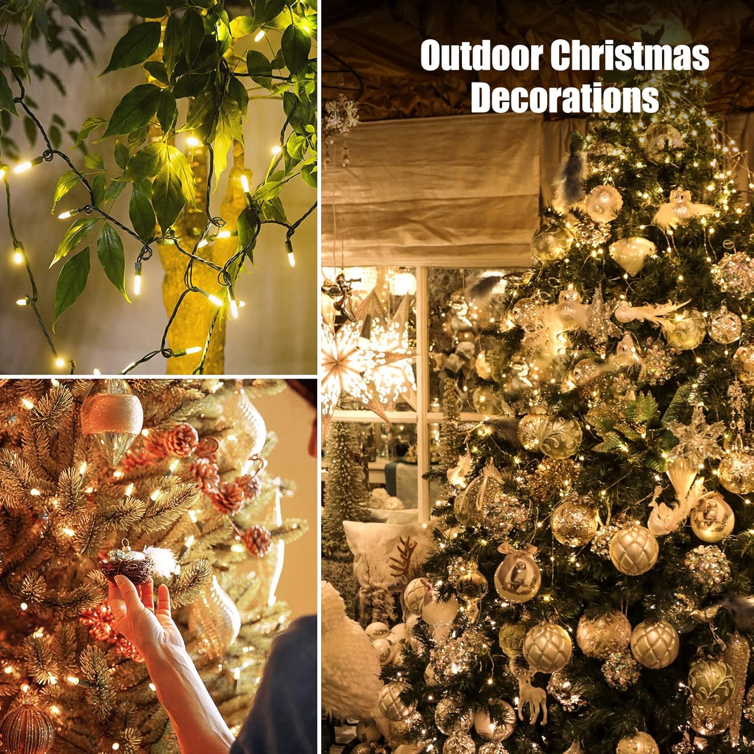 Luces de Navidad de color blanco transparente, 100 unidades, luces incandescentes, con certificación UL, conectables, luces para árbol de Navidad