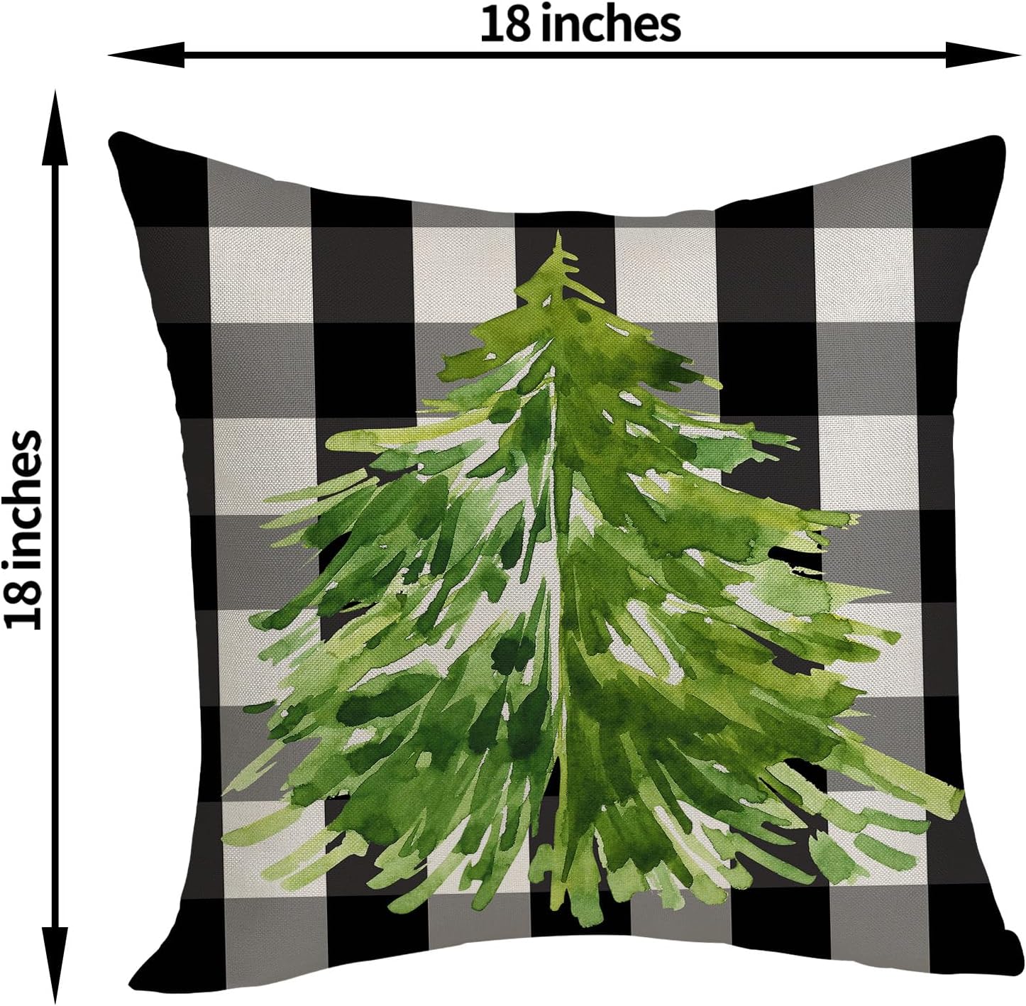 Juego de 2 fundas de almohada de Navidad de 18 x 18 pulgadas, color negro, blanco, gris, a cuadros, verde, decoración de Navidad, funda de cojín de