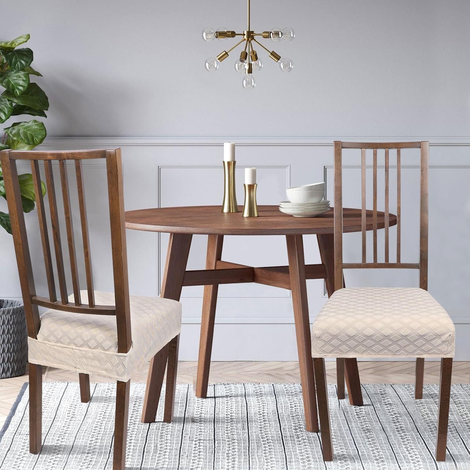 SearchI Juego de 6 fundas elásticas de asiento para sillas de comedor, suaves, extraíbles y lavables, para sillas de comedor, fundas protectoras de