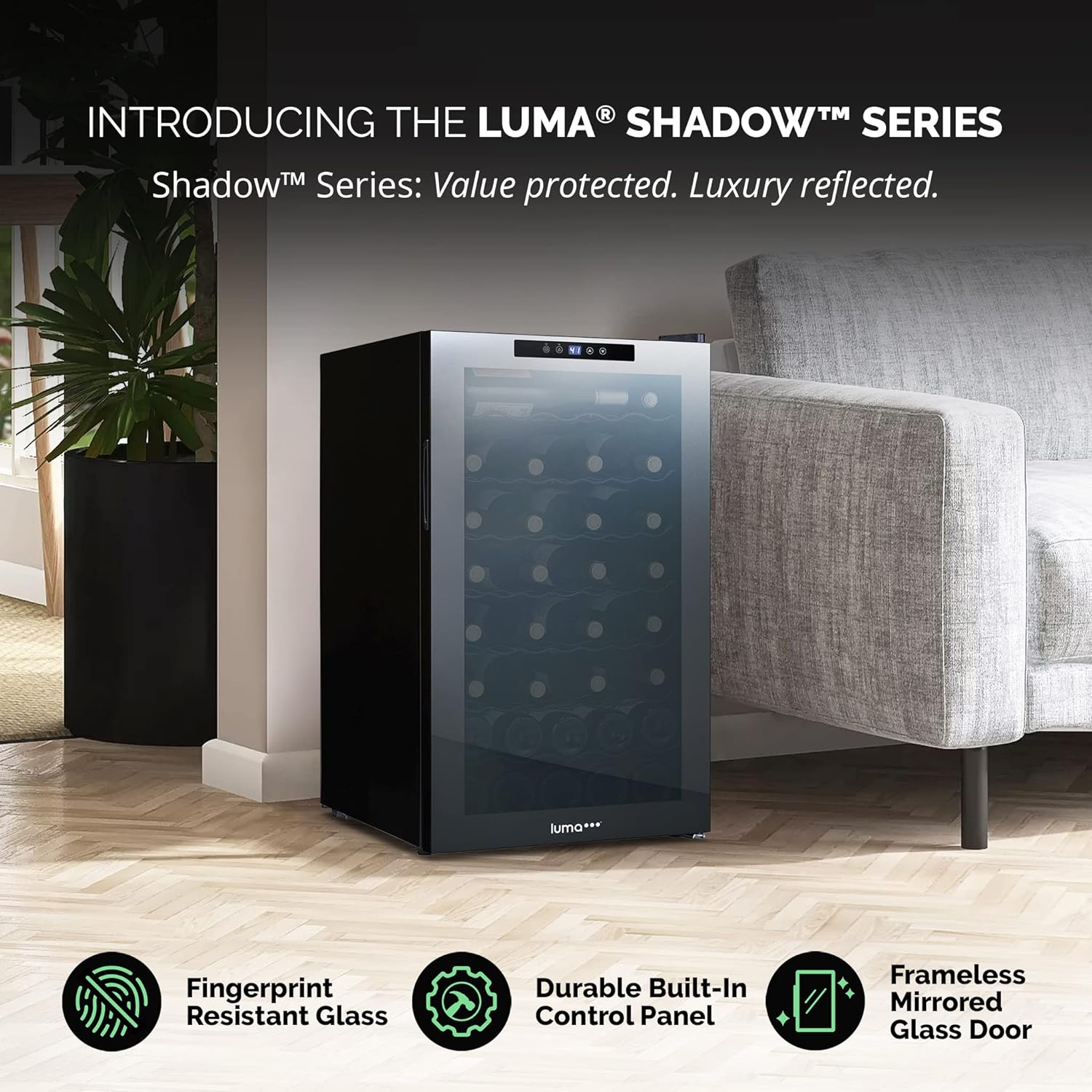 Shadow Series – Refrigerador de vino de 51 botellas, refrigerador de vino con espejo independiente con puerta de vidrio templado de doble capa y
