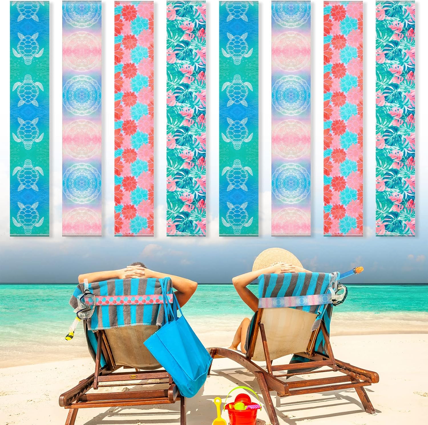 Paquete de 8 bandas de toalla para sillas de playa, clips de toalla de crucero para sala de estar, playa, piscina, soporte para toallas, correa