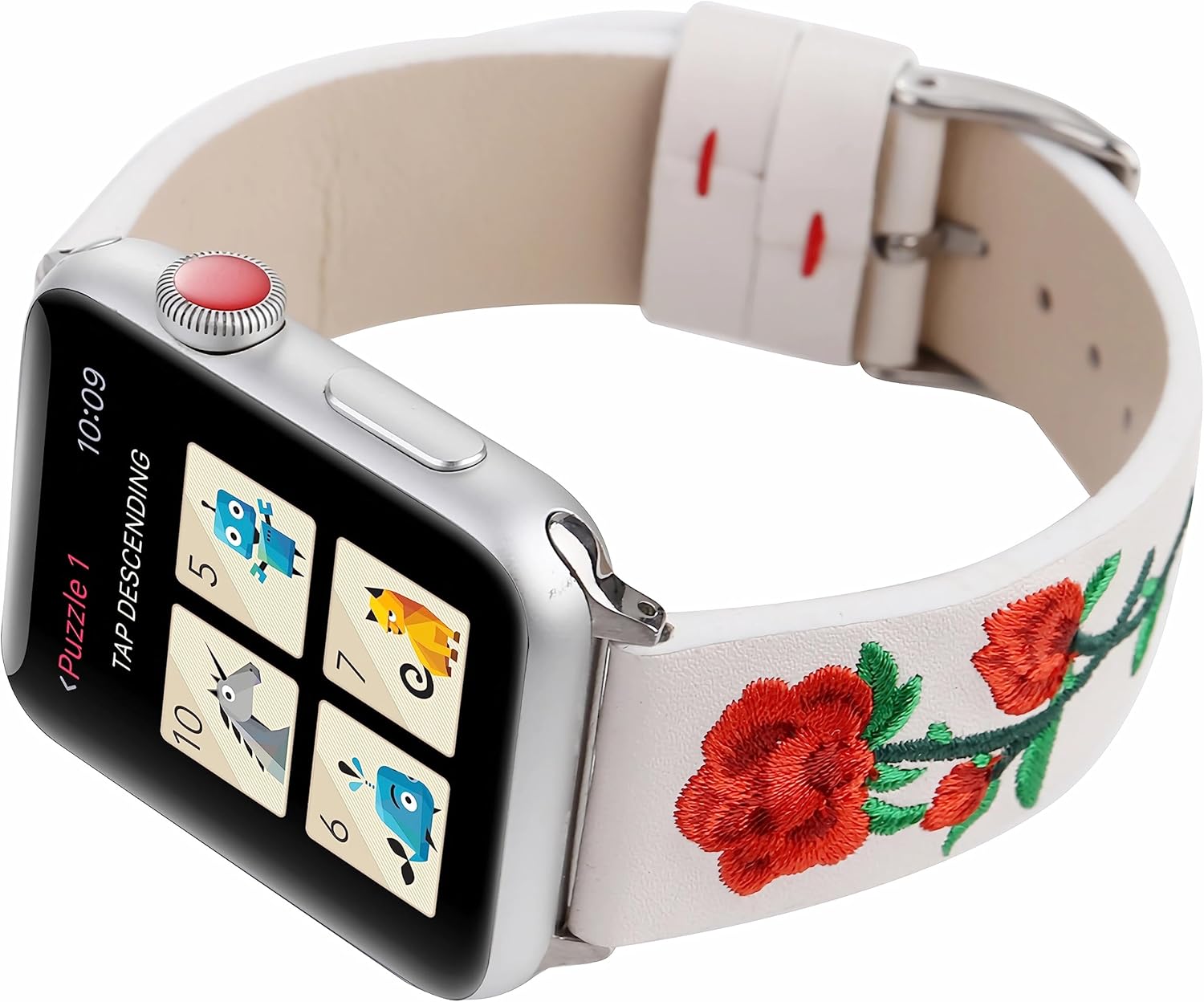 Pulsera de cuero de flores compatible con Apple Watch Band para mujer, linda y colorida floral bohemia con bordados, pulseras de repuesto para