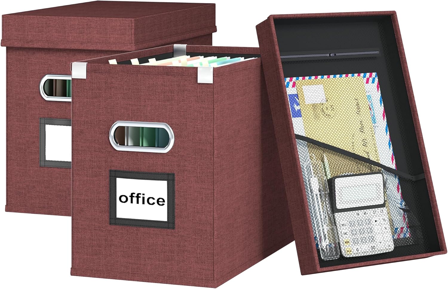 Huolewa Cajas organizadoras de archivos con bolsillo de malla, juego de 2, cajas organizadoras de archivos colgantes para archivos y carpetas de