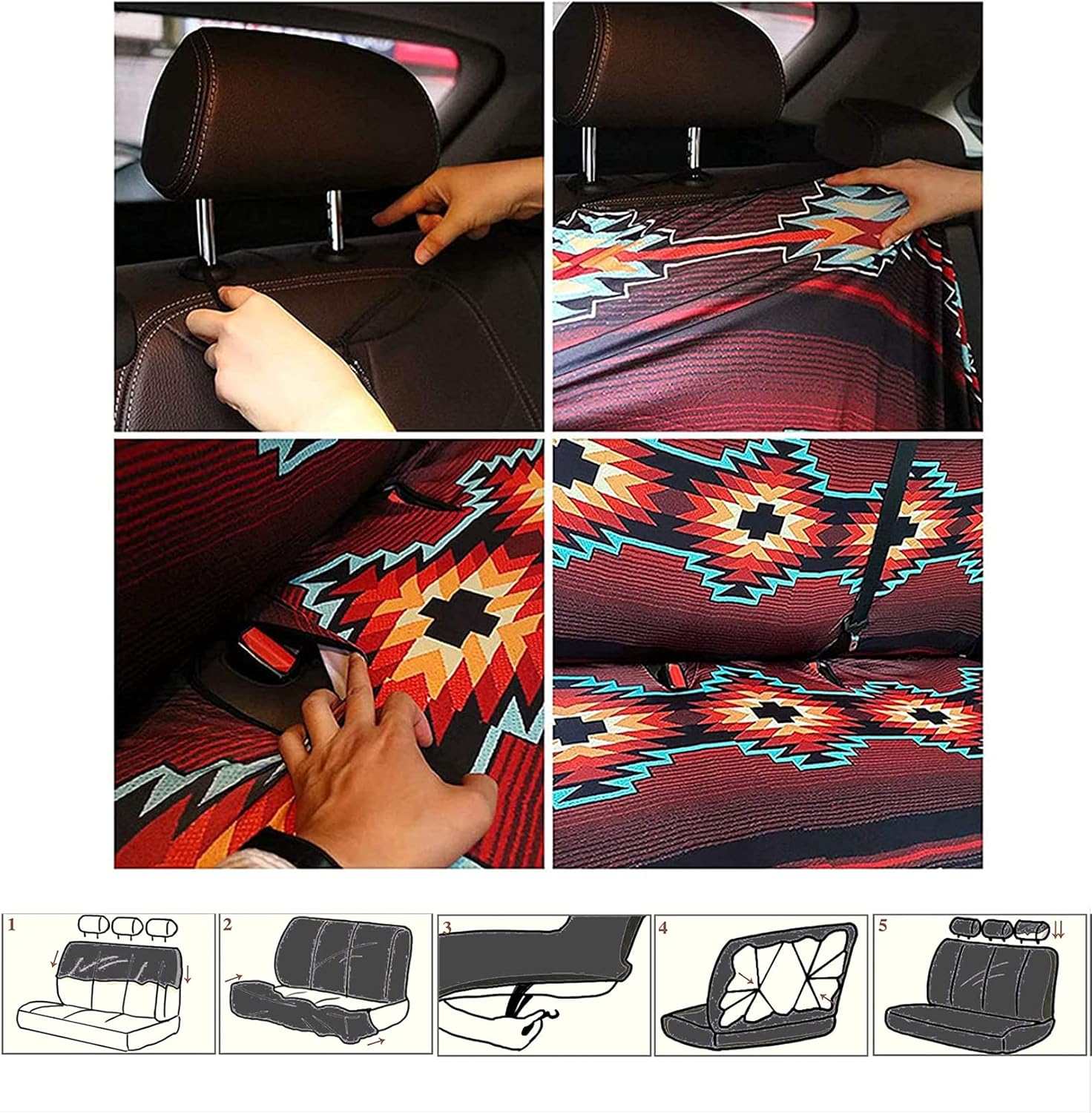 Juego completo de 2 fundas de asiento de coche con estampado de cerezas rojas para asientos traseros solo para asiento trasero, accesorios de ajuste