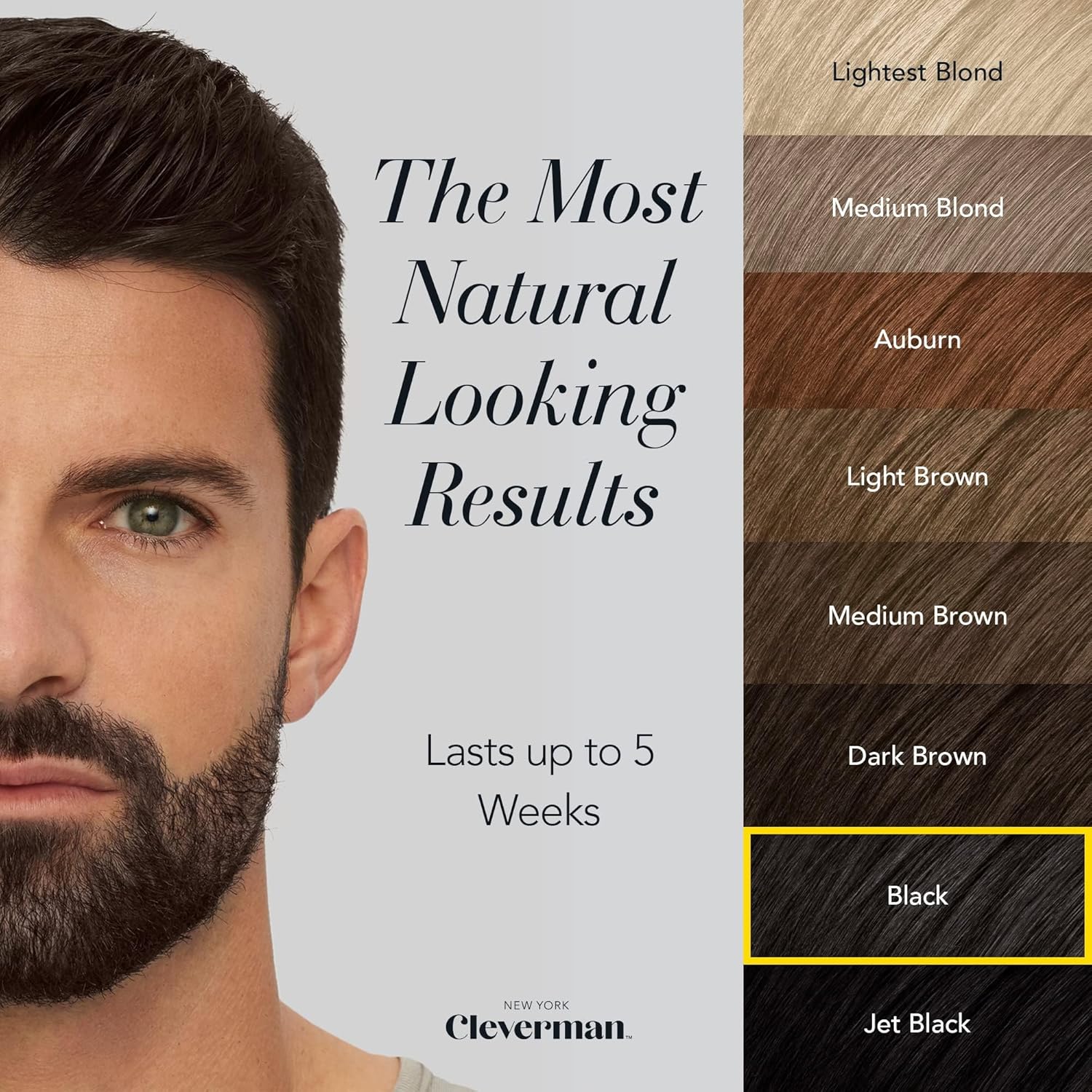 Cleverman Tinte negro para cabello y barba para hombres, kit reutilizable todo en uno  Color para hombre para una cobertura gris de aspecto natural,