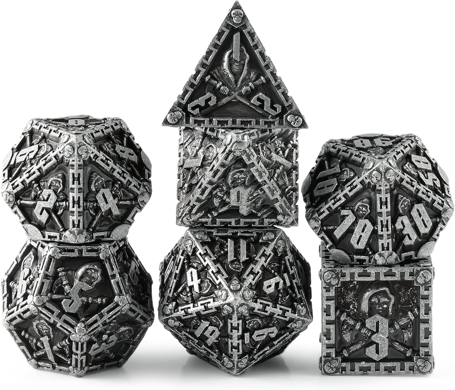 Grim Reaper – Juego de dados de metal DND, juego de dados poliédricos de Calabozos y Dragones, accesorios para D&D, dados para juego de rol d y d