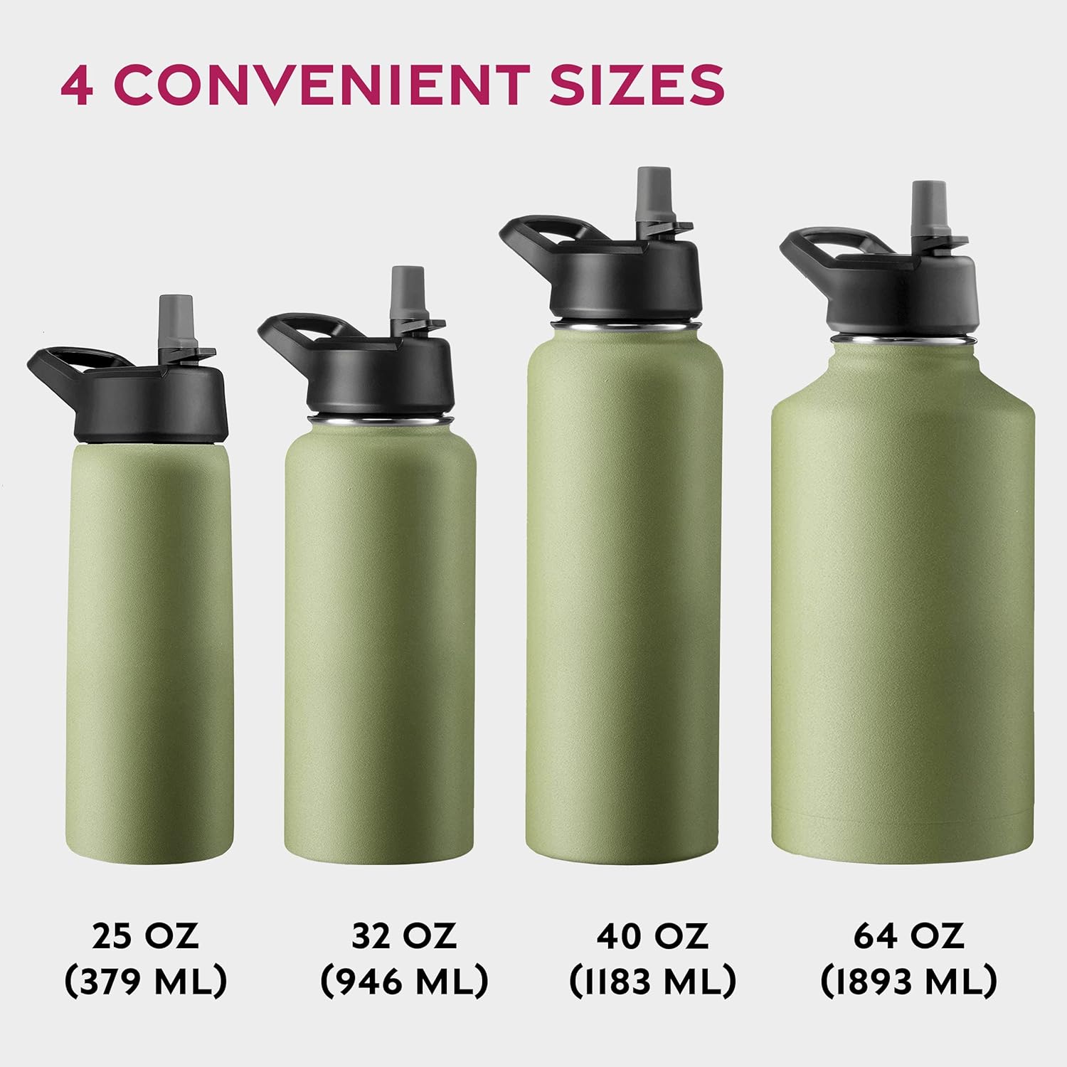 FineDine – Botella de agua de acero inoxidable con tapa de pajilla, tapa abatible, tapa de boca ancha (32 oz), botellas de agua aisladas, mantiene