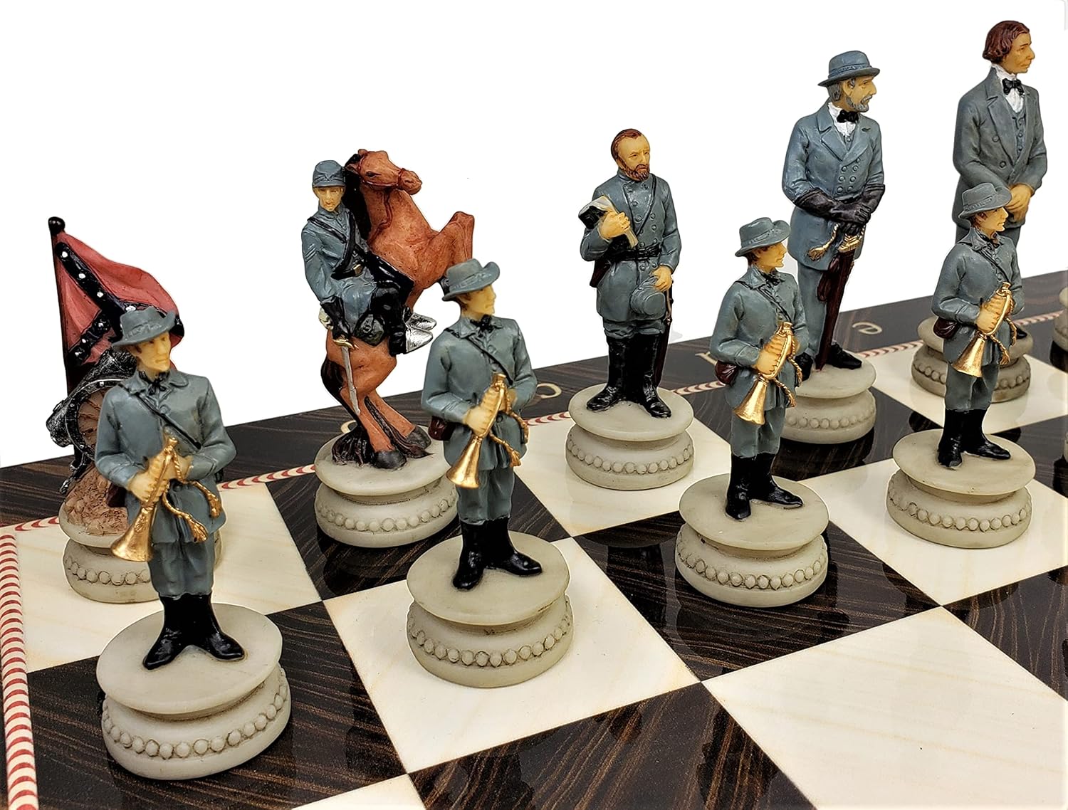Juego de ajedrez pintado de generales de la guerra civil estadounidense con tablero de elegancia de 17 pulgadas