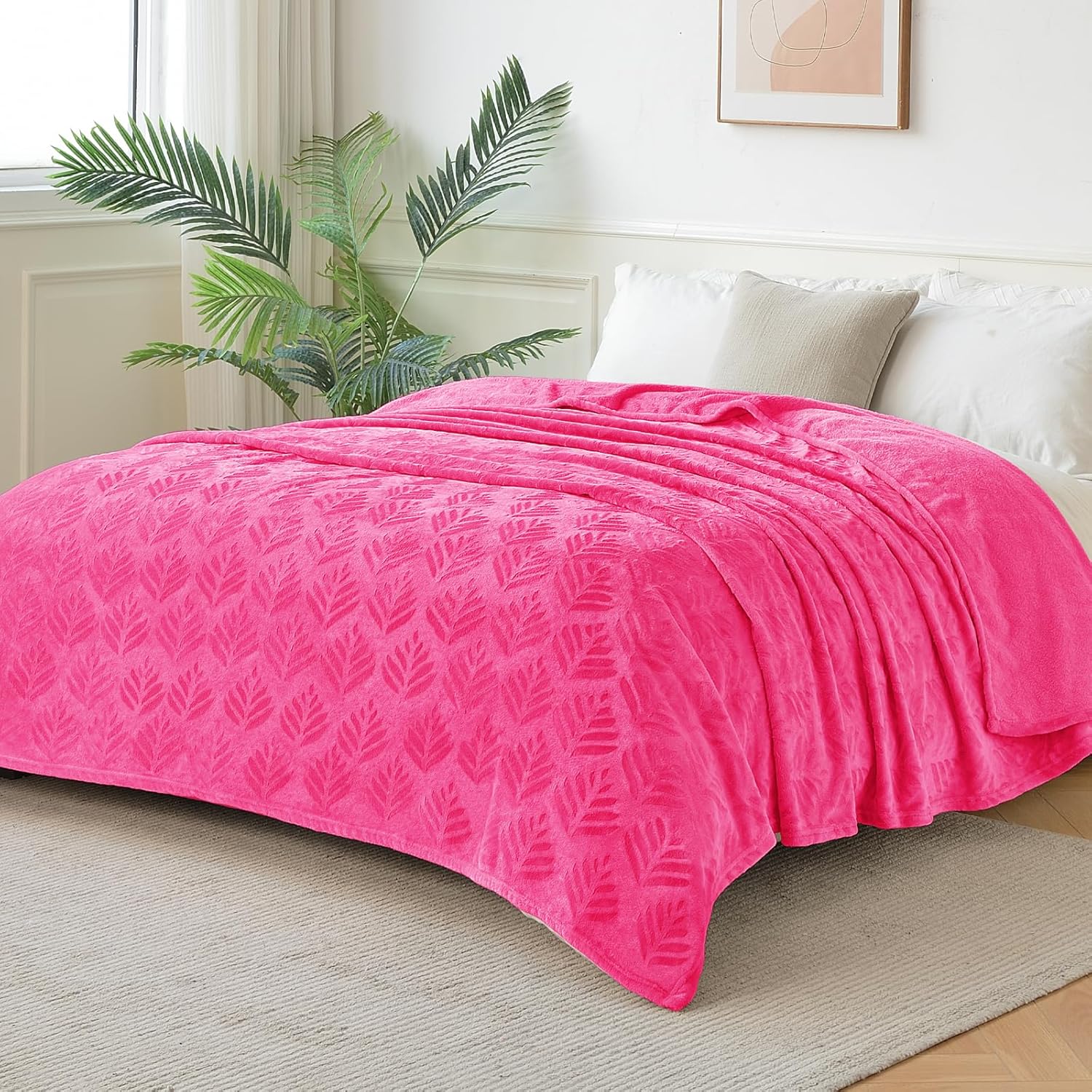 Exclusivo Mezcla Manta de vellón de tamaño Queen para cama, mantas súper suaves y acogedoras para uso durante todas las estaciones, patrón de hojas,