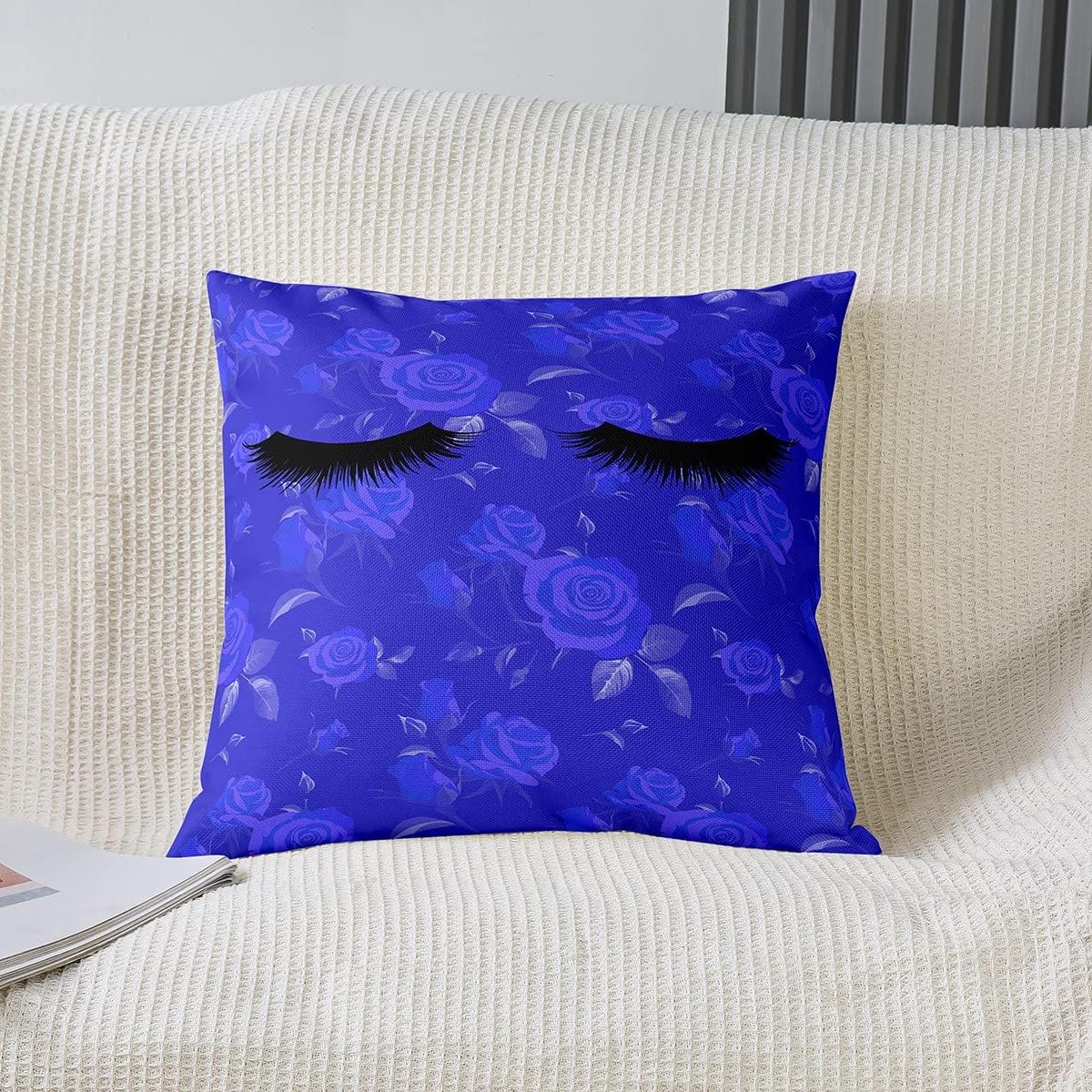 Juego de 2 fundas de almohada con ojos cerrados de 22 x 22 pulgadas, juego de 2 fundas de almohada cuadradas con estampado de rosas vintage, para