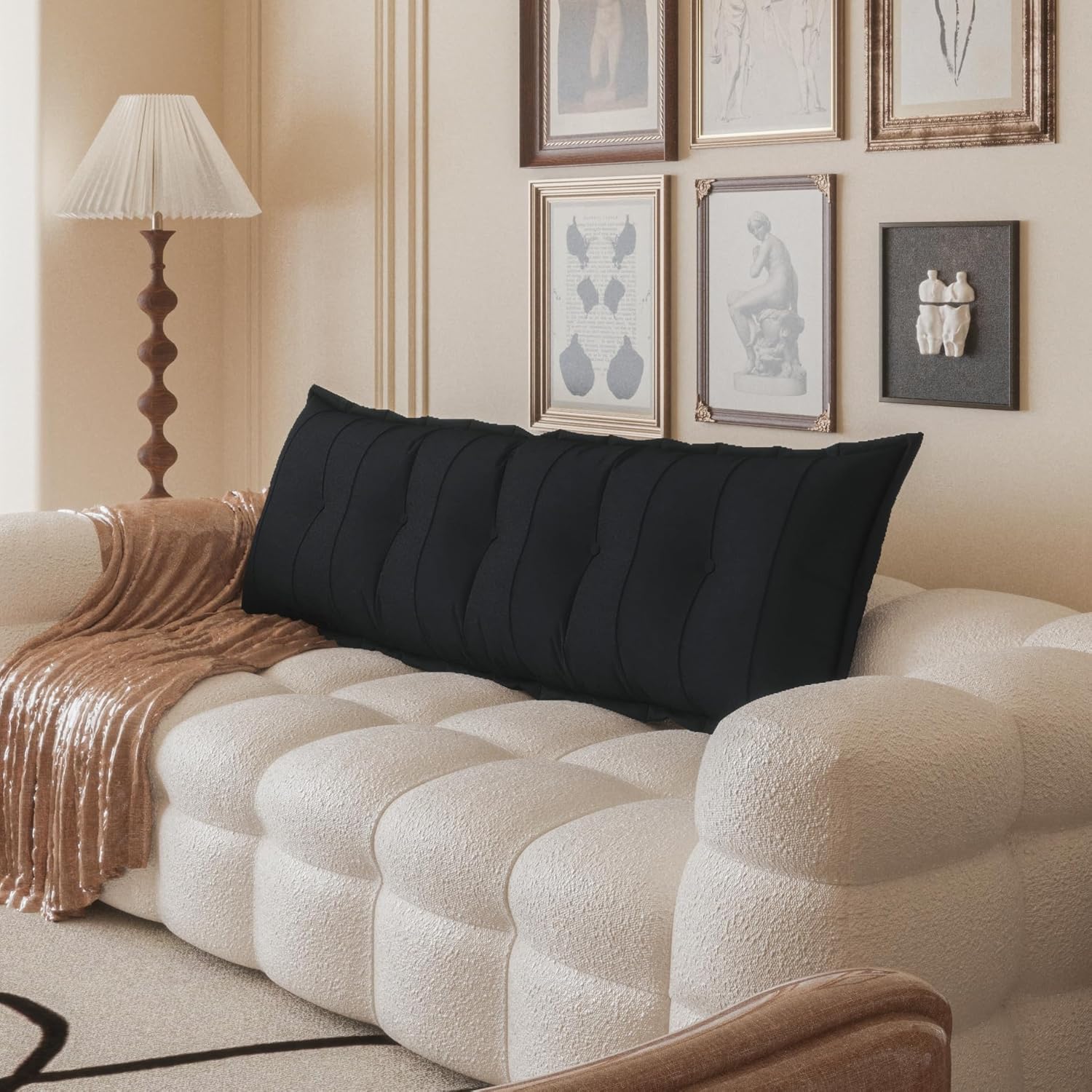 Johnear Almohada de terciopelo para respaldo y cabecero, cojín grande de terciopelo para sofá cama, respaldo de madera, soporte para