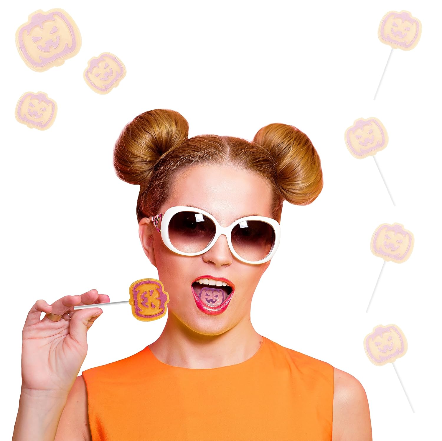 Caramelos de paletas de tatuaje de calabaza naranja, ideal para rellenos de bolsas de fiesta, envueltos individualmente (media libra)