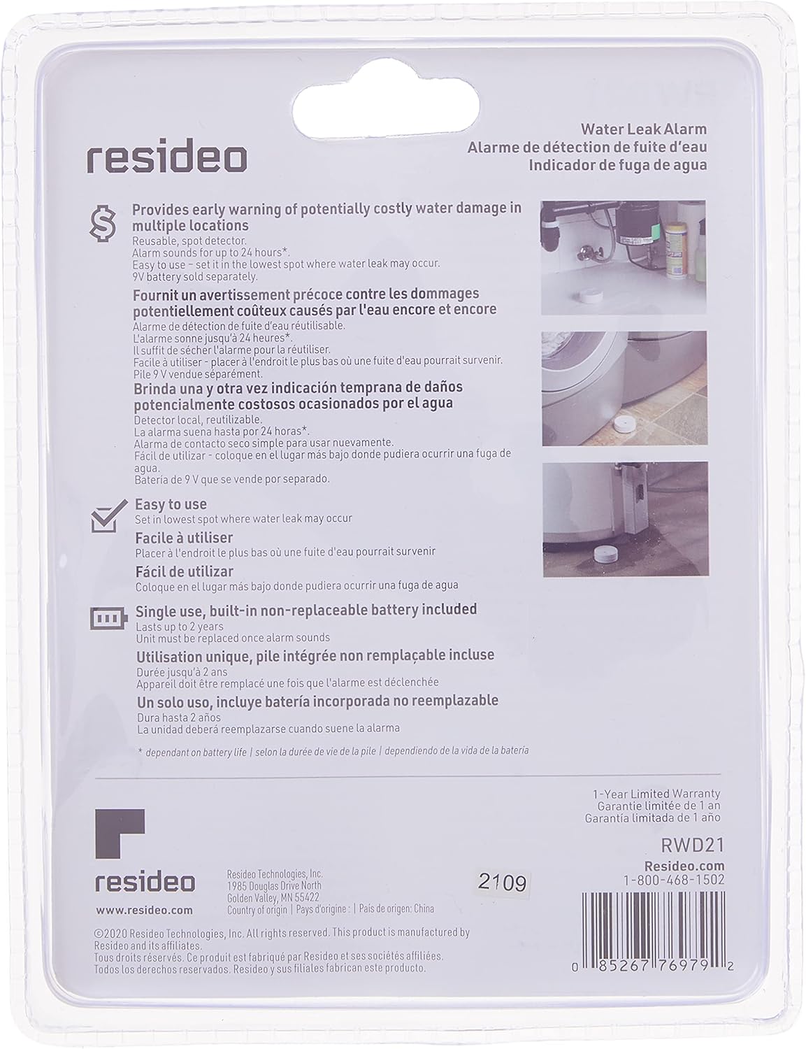 Resideo RWD21 – Alarma reutilizable contra fugas de agua