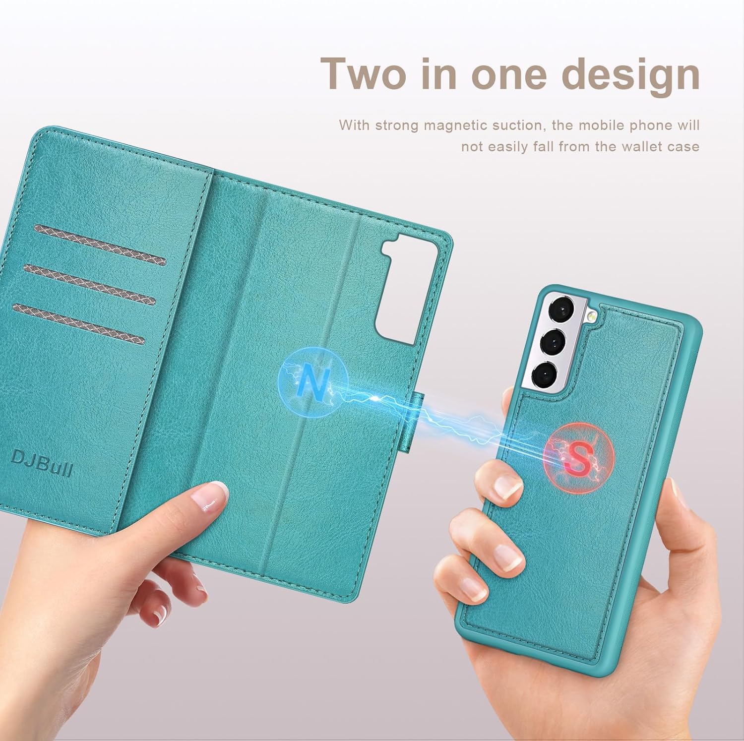 Funda tipo cartera desmontable 2 en 1 para Samsung Galaxy S21 con tarjetero de crédito, bloqueo RFID, funda protectora de piel sintética con tapa