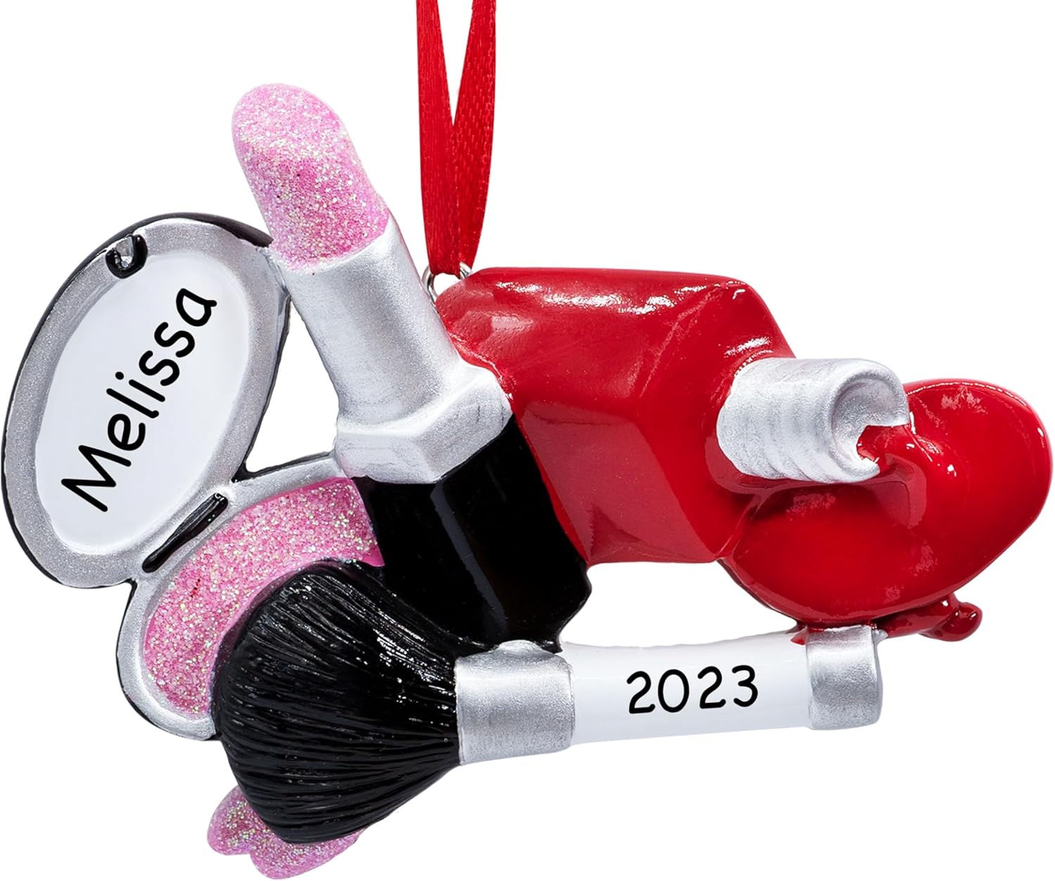 UniqXmas Herramientas de maquillaje personalizadas, adorno de Navidad 2023  Cosméticos de belleza elegantes para niñas, pincel de esmalte de uñas de