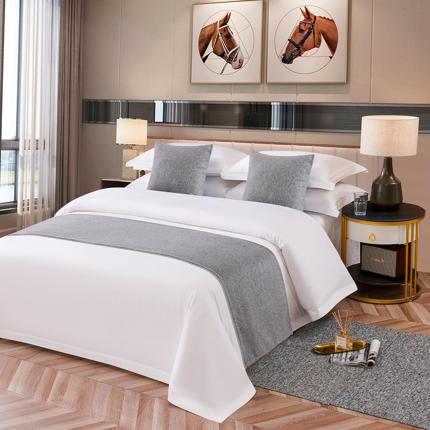 OSVINO Camino de cama sólido de microfibra, protector de ropa de cama simple ligero y duradero, bufanda para boda, habitación de hotel, gris claro,