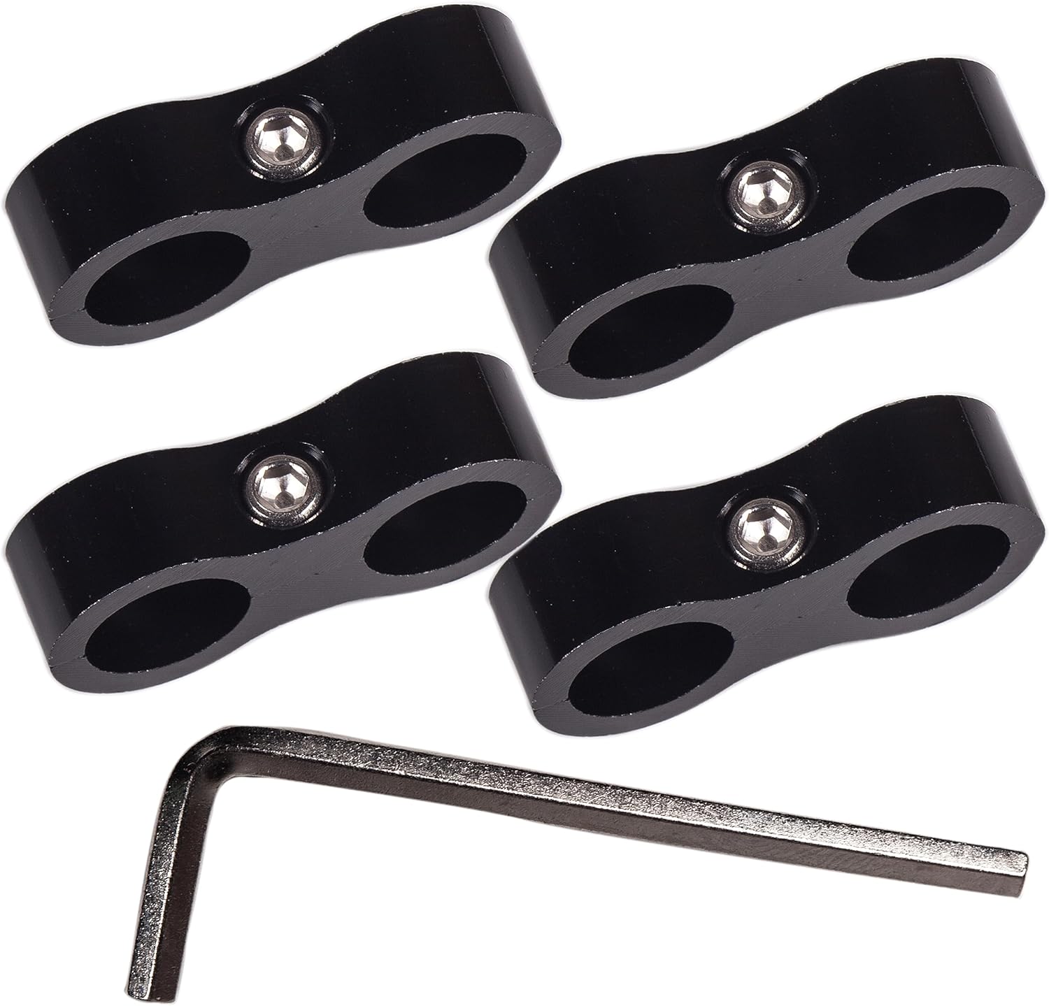 JSDAN Abrazadera separadora de manguera 6AN, abrazadera de montaje de línea de combustible AN6 aluminio negro 4PCS