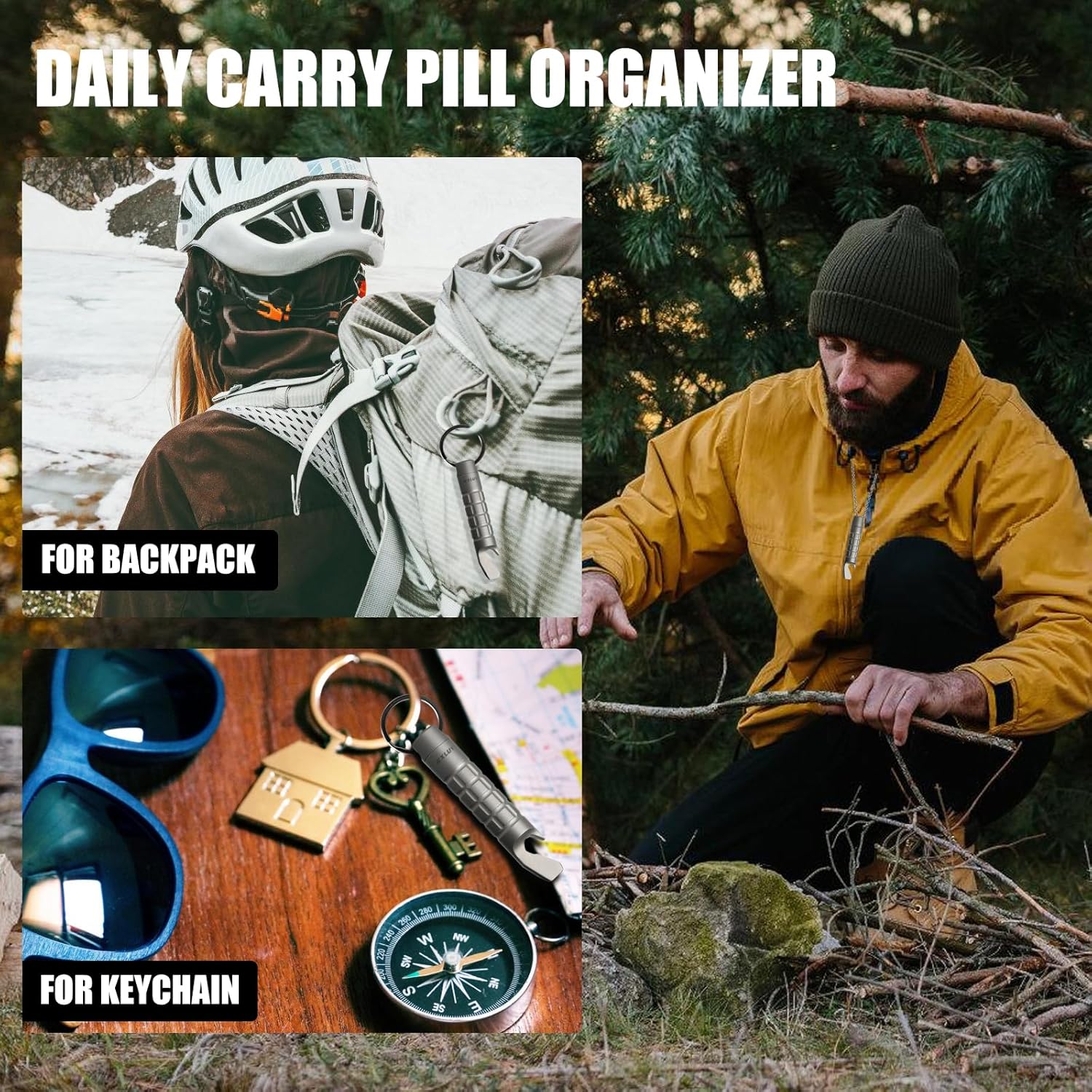 RXLUY Llavero de titanio, pastillero, barra de palanca, impermeable, organizador de píldoras de emergencia, caja portátil de bolsillo Prybar para