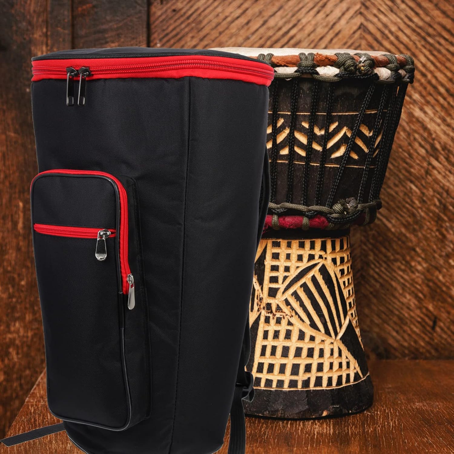 Djembe – Bolsa de batería de 12 pulgadas, mochila Djembe acolchada con correa para el hombro, bolsillos para accesorios, doble capa, funda de