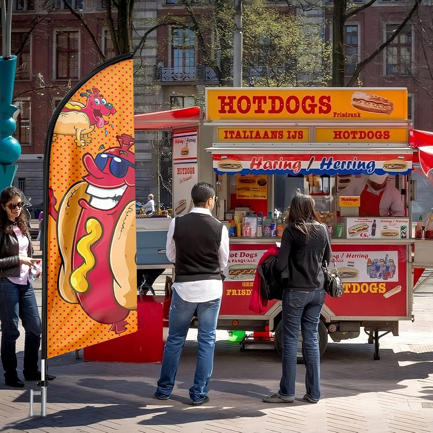 Bandera de Swooper de Hot Dog, letrero de perro caliente sin viento de 11 pies con asta de bandera de aleación de aluminioestaca de tierra de acero