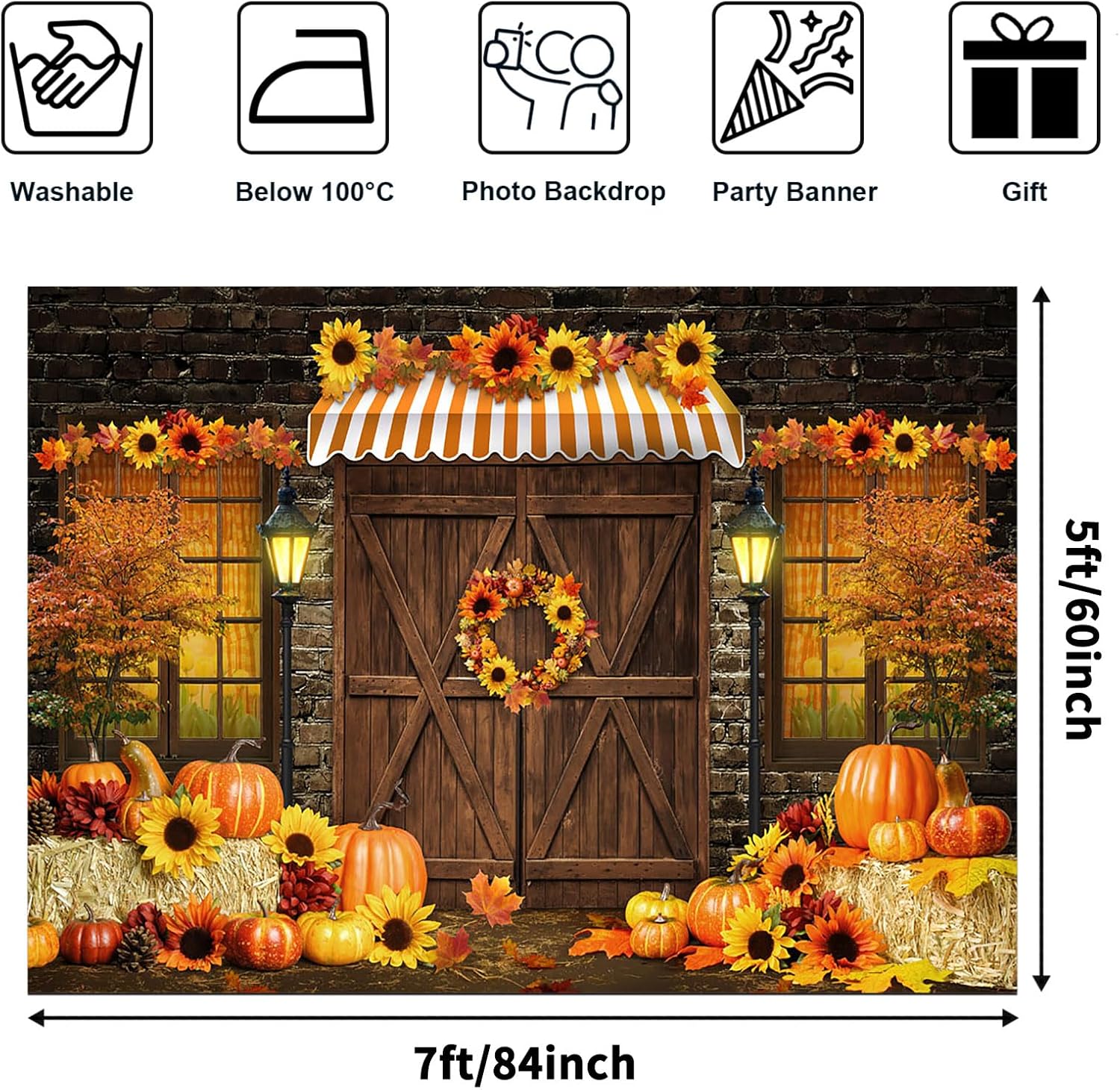 Avezano Telón de fondo de otoño para fotografía, girasoles de otoño, calabazas, cosecha, Acción de Gracias, fondo de foto rústico, puerta de