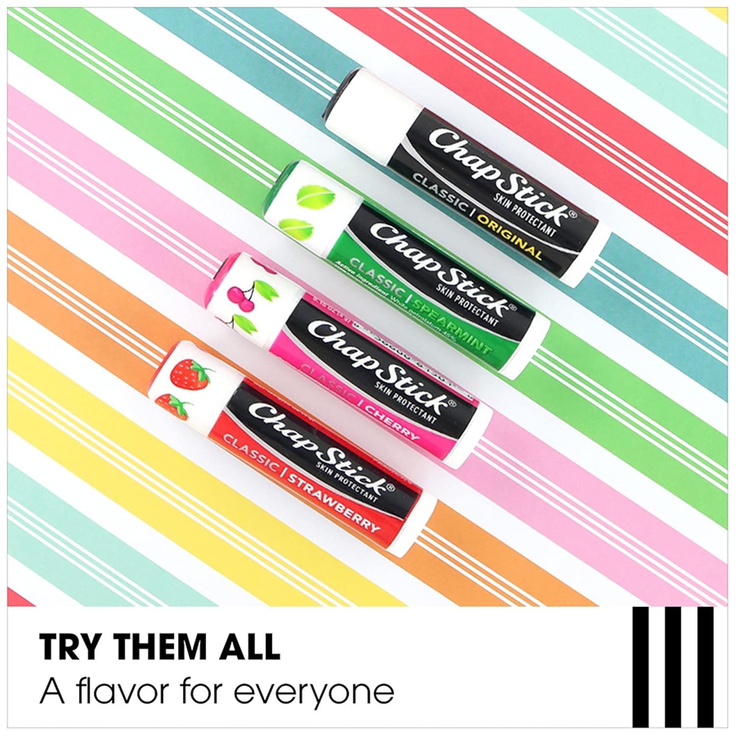 ChapStick Paquete variado de tubos de bálsamo labial de menta verde, cereza y fresa, 0.15 onzas cada uno (paquete de 3)