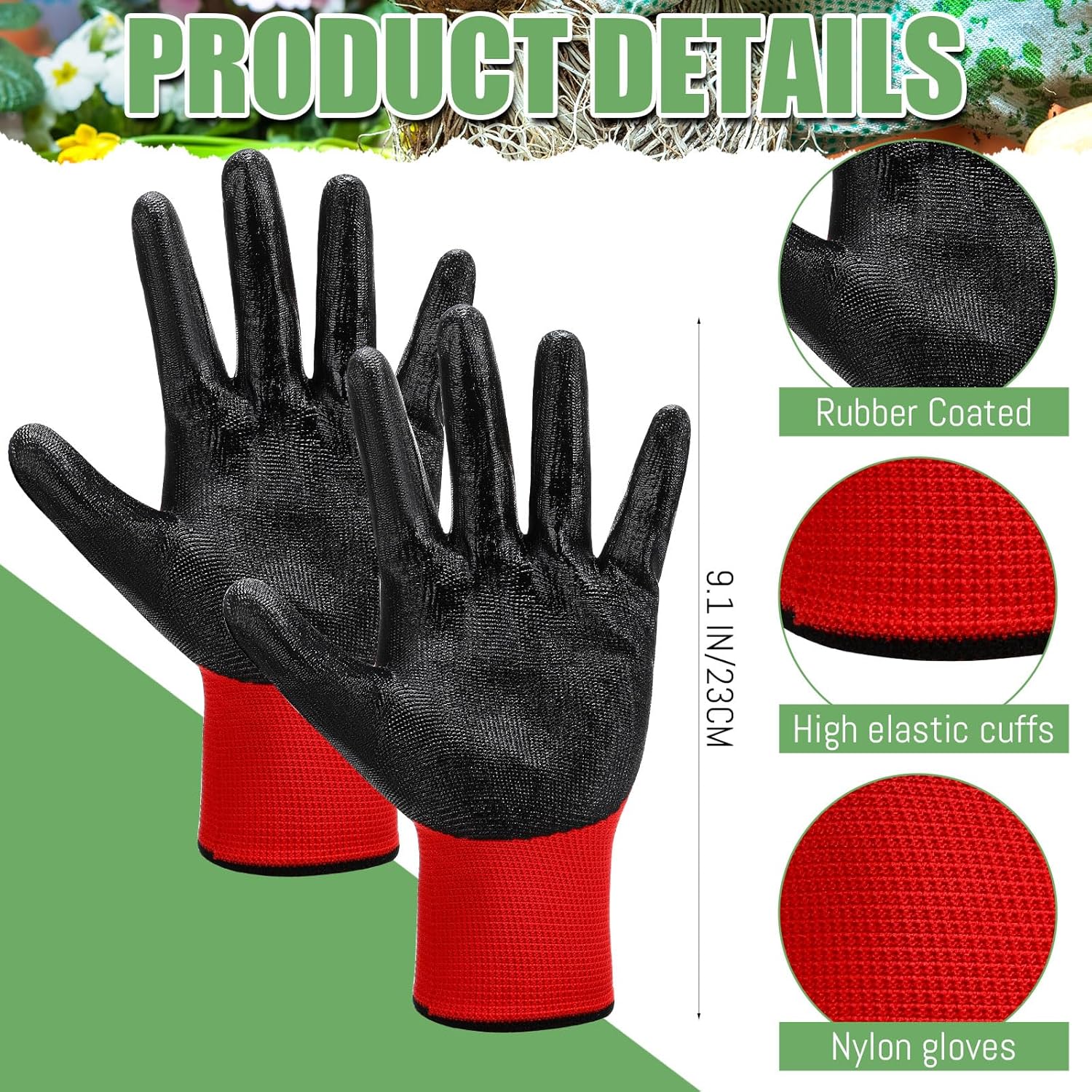 Sintuff 120 pares de guantes de jardinería para mujeres y hombres, guantes de jardín antideslizantes con revestimiento de goma transpirable a granel