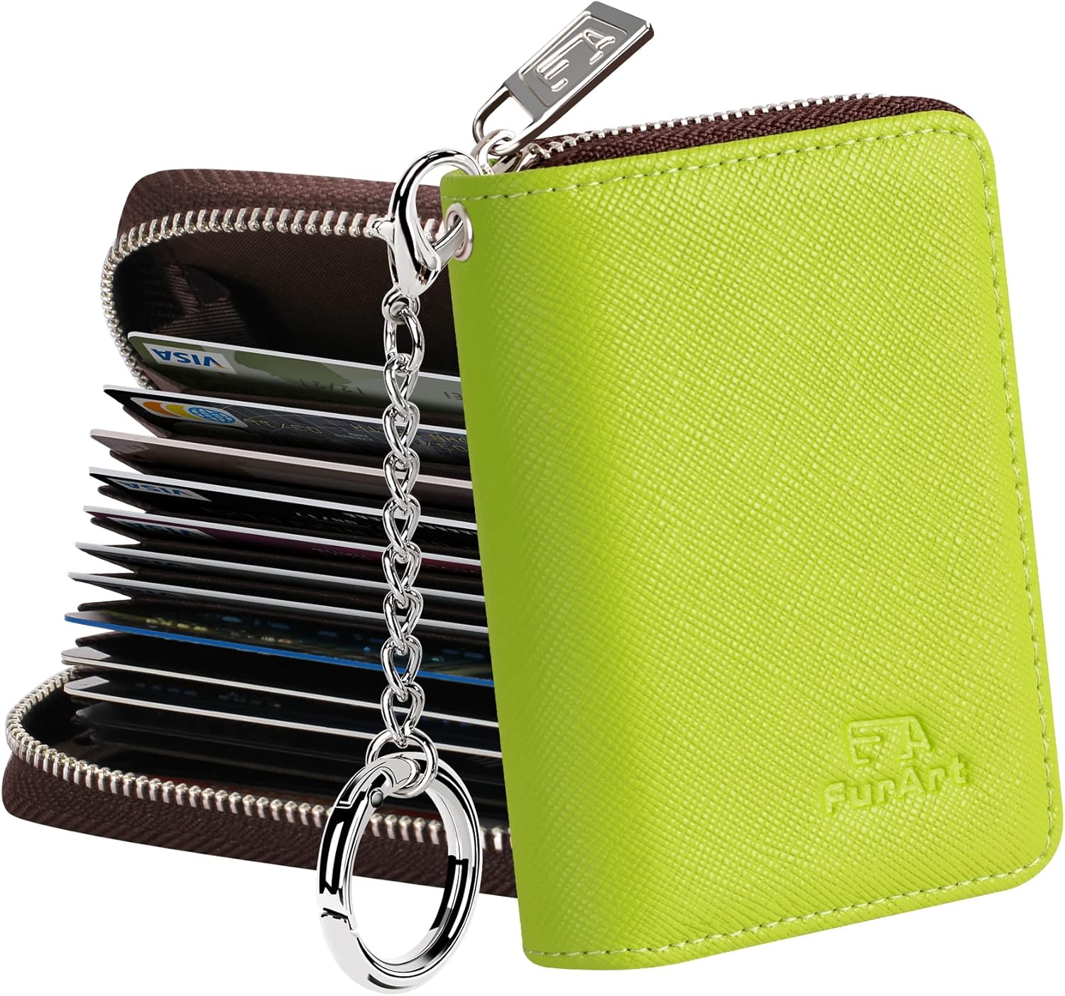 FurArt – Cartera para tarjetas de crédito, soporte para tarjetas con cremallera para hombres y mujeres, bloqueo RFID, cartera con llavero, tamaño