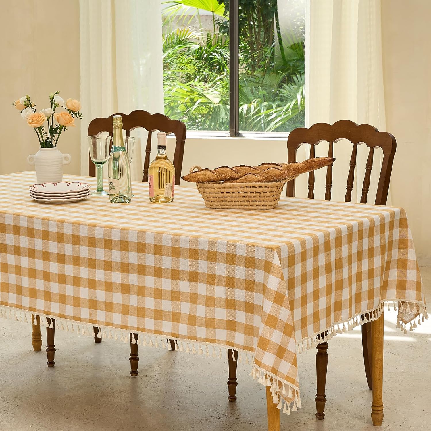 Mantel rectangular rectangular a cuadros de búfalo para primavera, verano, picnic, cocina, comedor (55 x 70 pulgadas, amarillo y blanco)