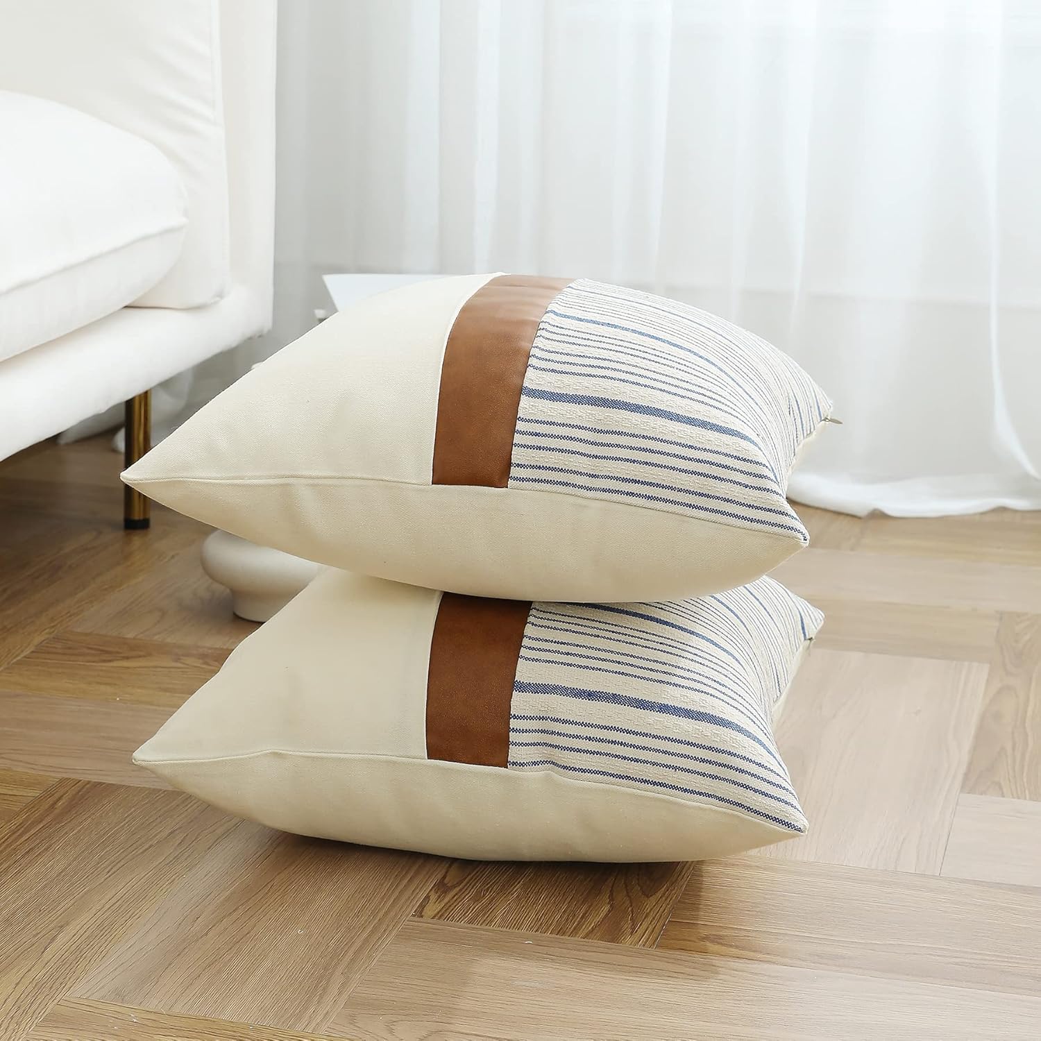 Fundas de almohada de 20 x 20 pulgadas, fundas de almohada cuadradas de piel sintética de algodón tostado, fundas de almohada decorativas para el