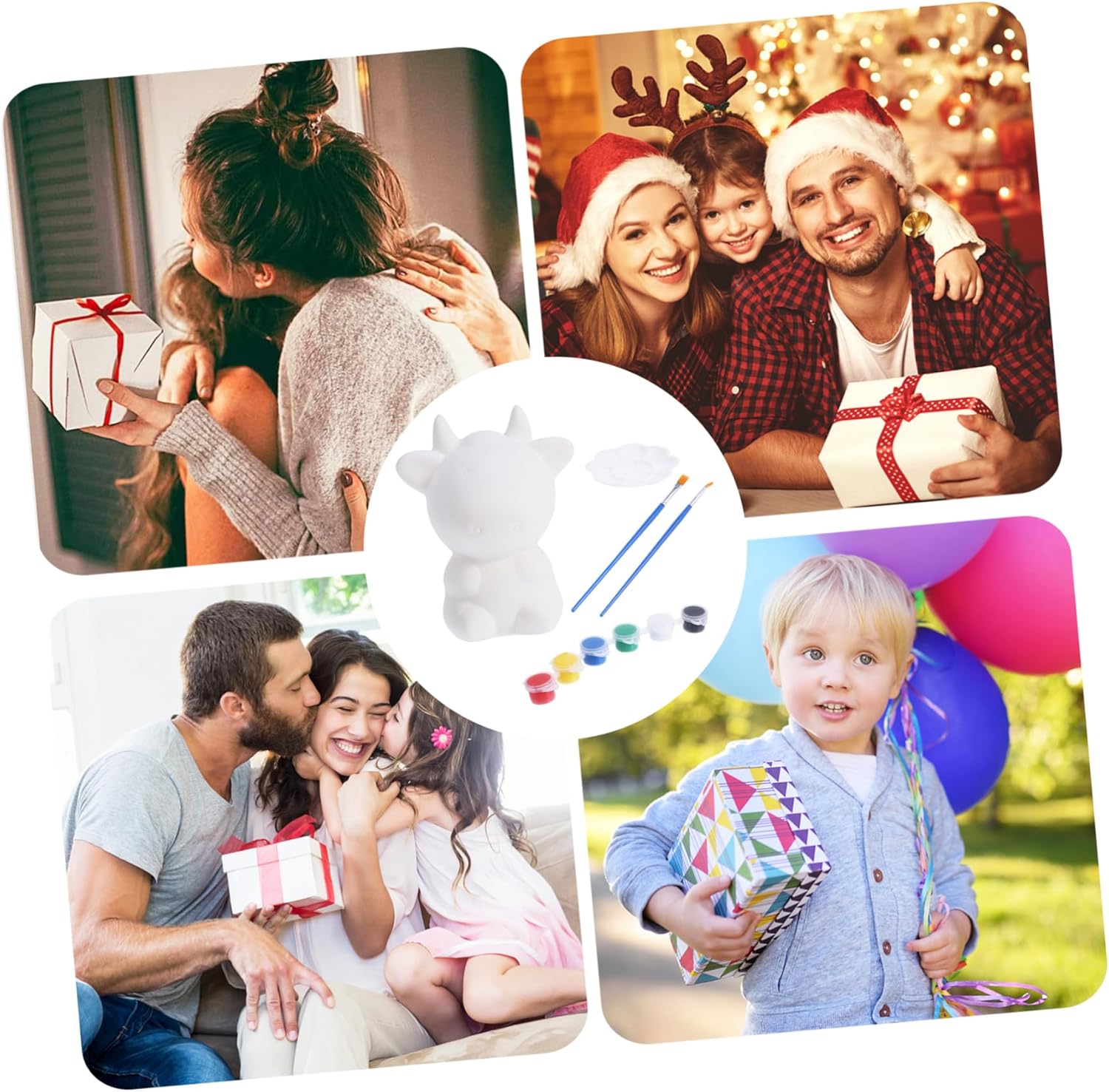 Amosfun Hucha de vaca de 1 pieza, embrión blanco, juguetes para niños, alcancía para niños, pintura para niños, sin esmaltar, olla de ahorro para