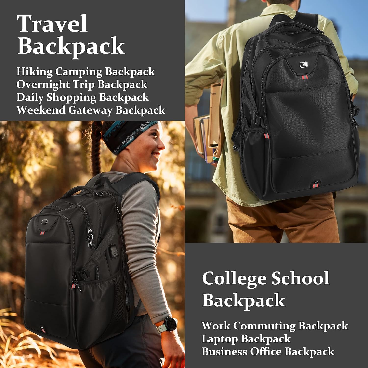 Mochila para laptop, extra grande, compatible con la TSA, mochilas de viaje para universidad, Negro -, Mochila para laptop, mochila universitaria,