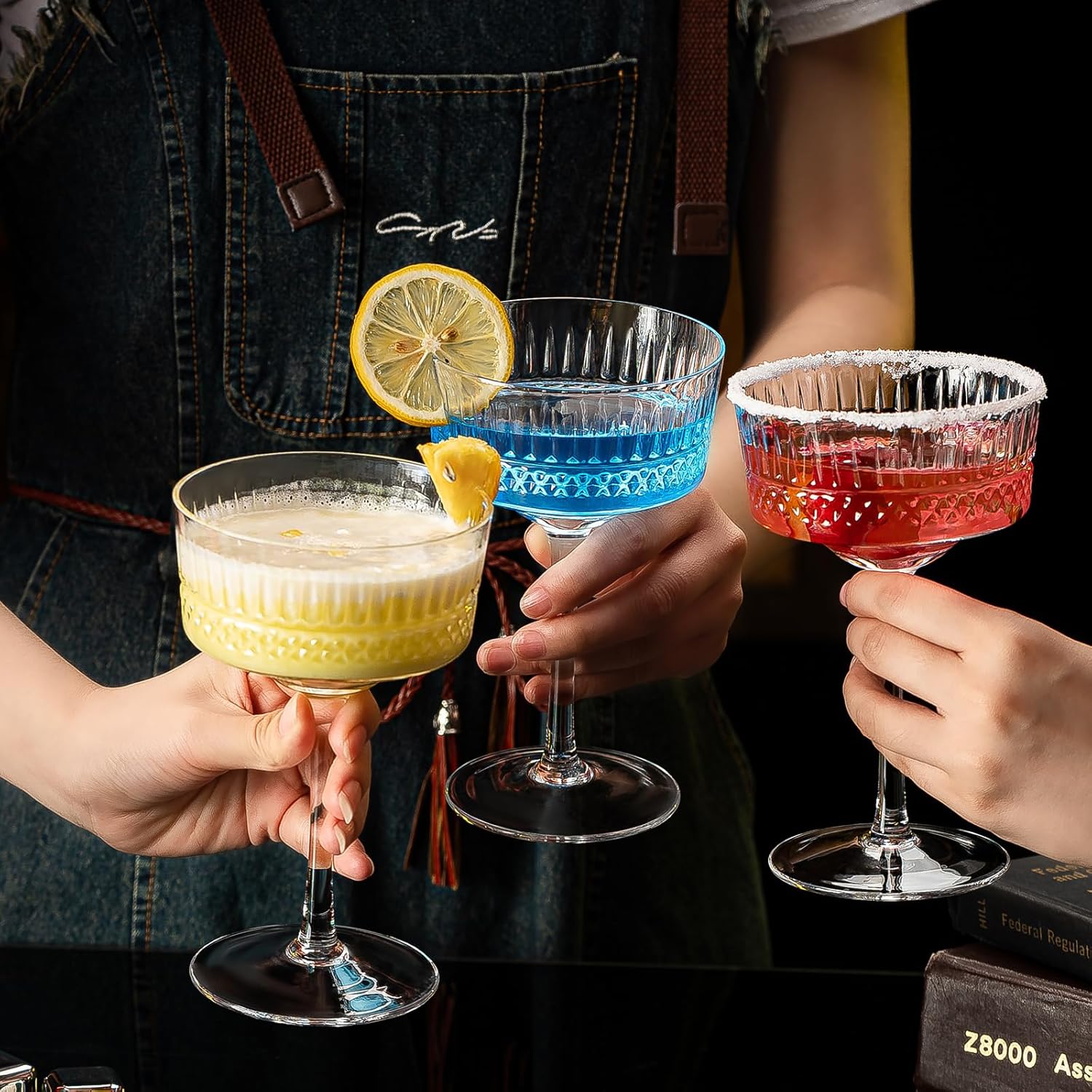 Juego de 6 vasos vintage Art Deco Coupé, vasos de Martini de 10 onzas, copas de cóctel Coupé, elegante copa de Manhattan soplada a mano para bar,