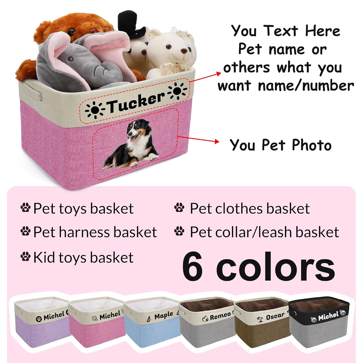 Zhamate Personalized Dog Toy Basket with Pet’s Name, Custom Dog Toy Bin, Sturdy Foldable Collapsible Storage Box, Dog Toy Box with Handles for Dog