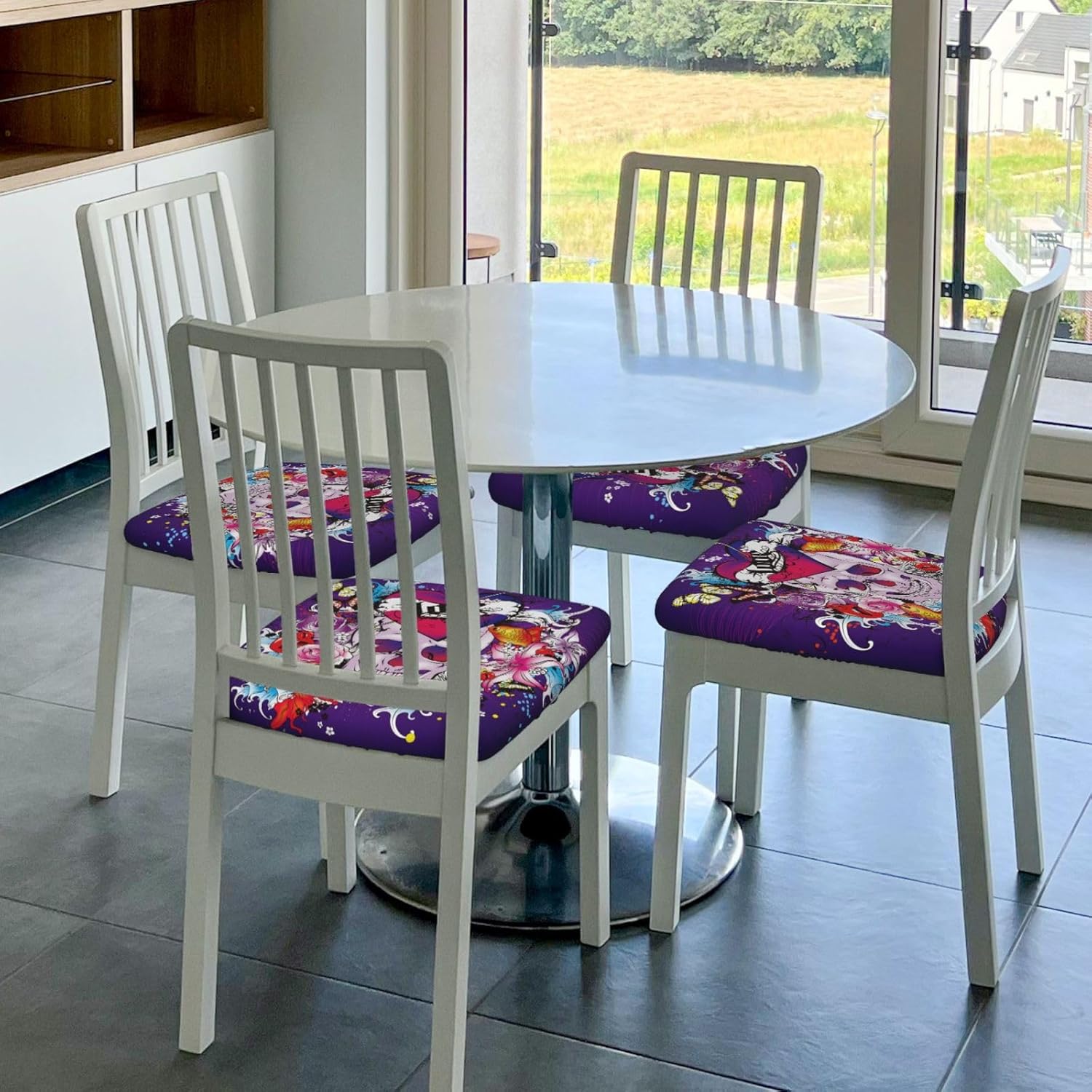 Fundas de cojín para sillas de comedor de calaveras coloridas, extraíbles y lavables, fundas reutilizables para sillas de cocina, para comedor,