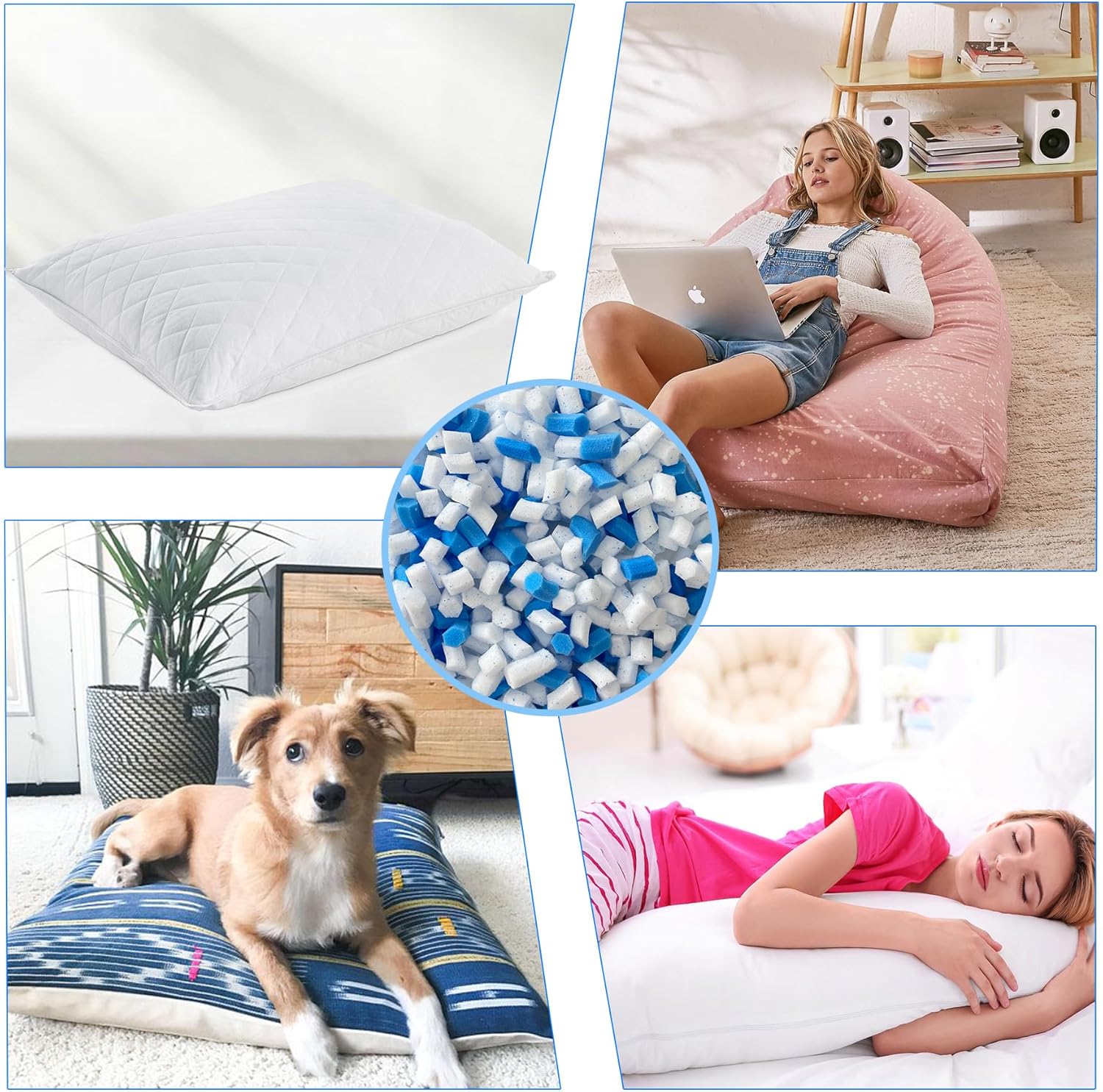 Relleno de espuma viscoelástica de gel triturado de 20 libras para puf, relleno de espuma viscoelástica para almohada refrescante, sofá, puf, cama