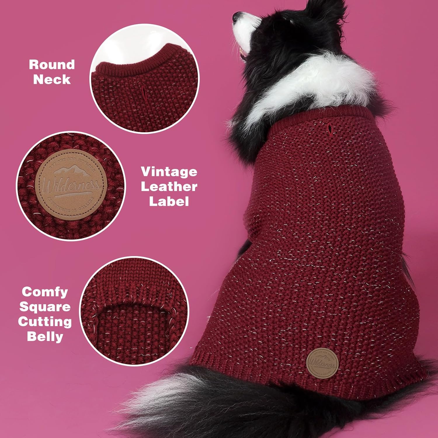 KYEESE Suéteres para perros con agujero para la correa, para perros medianos, suéter pesado con hilo reflectante para otoño e invierno, rojo oscuro,