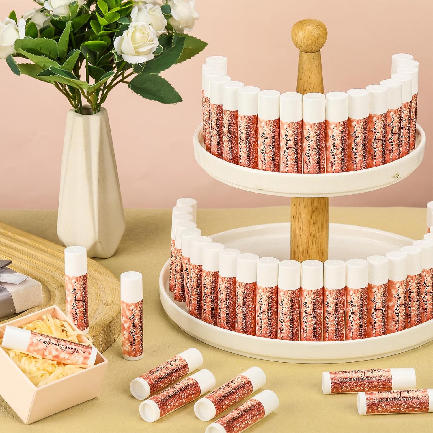 Siifert Bálsamo labial para despedida de soltera, 50 unidades, con purpurina a granel, regalo de despedida de soltera de vainilla, bálsamo labial de
