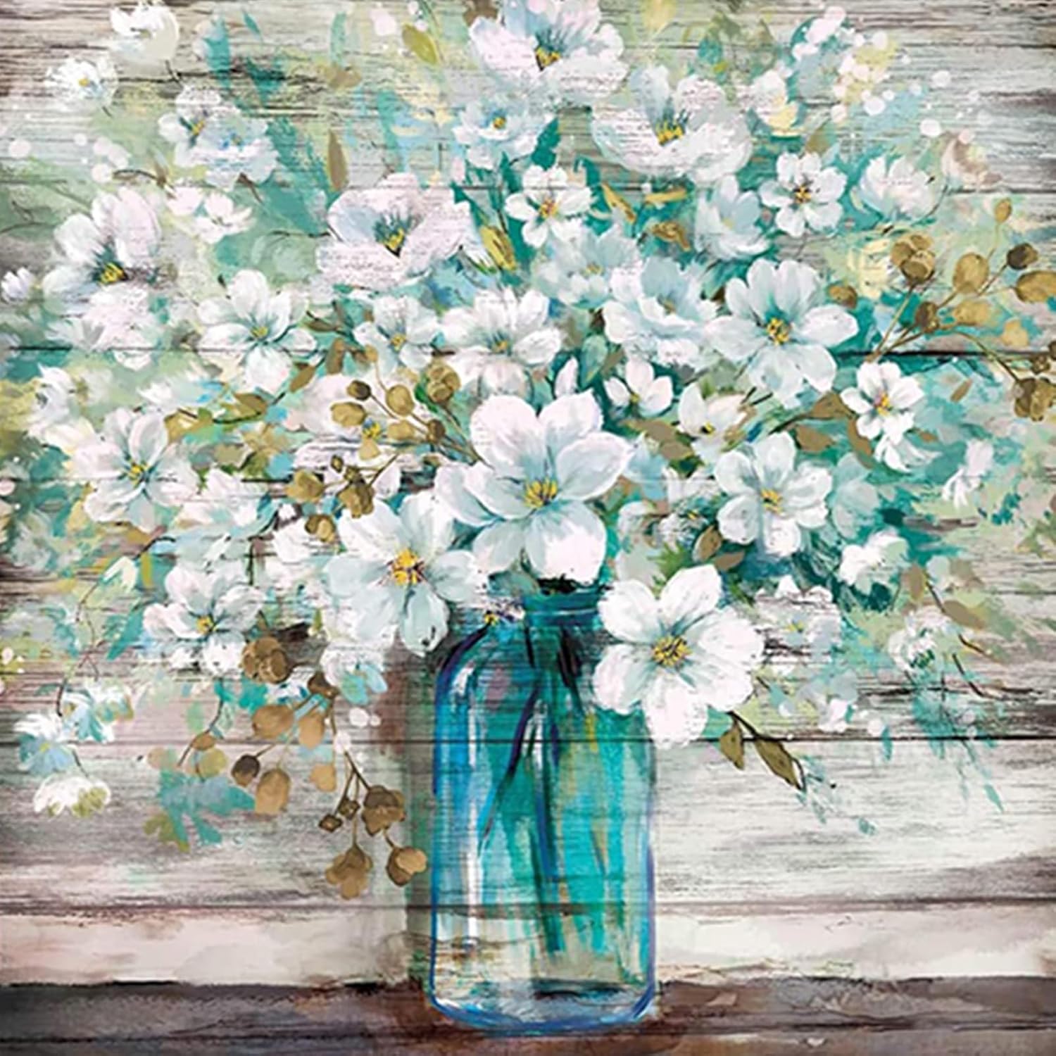 Lxmsja Kit de pintura de diamantes de estilo rústico para adultos, botella de masón azul verde azulado con diamantes para manualidades, pintura de