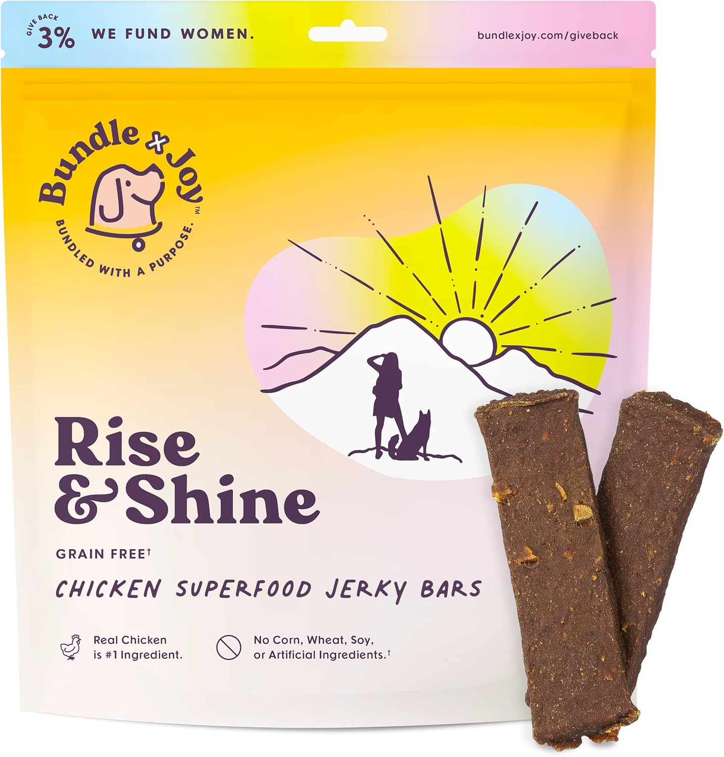 Bundle x Joy Rise & Shine Superfood – Golosinas para perros de 16 onzas, barras de carne seca de pollo real para aperitivos y entrenamiento,