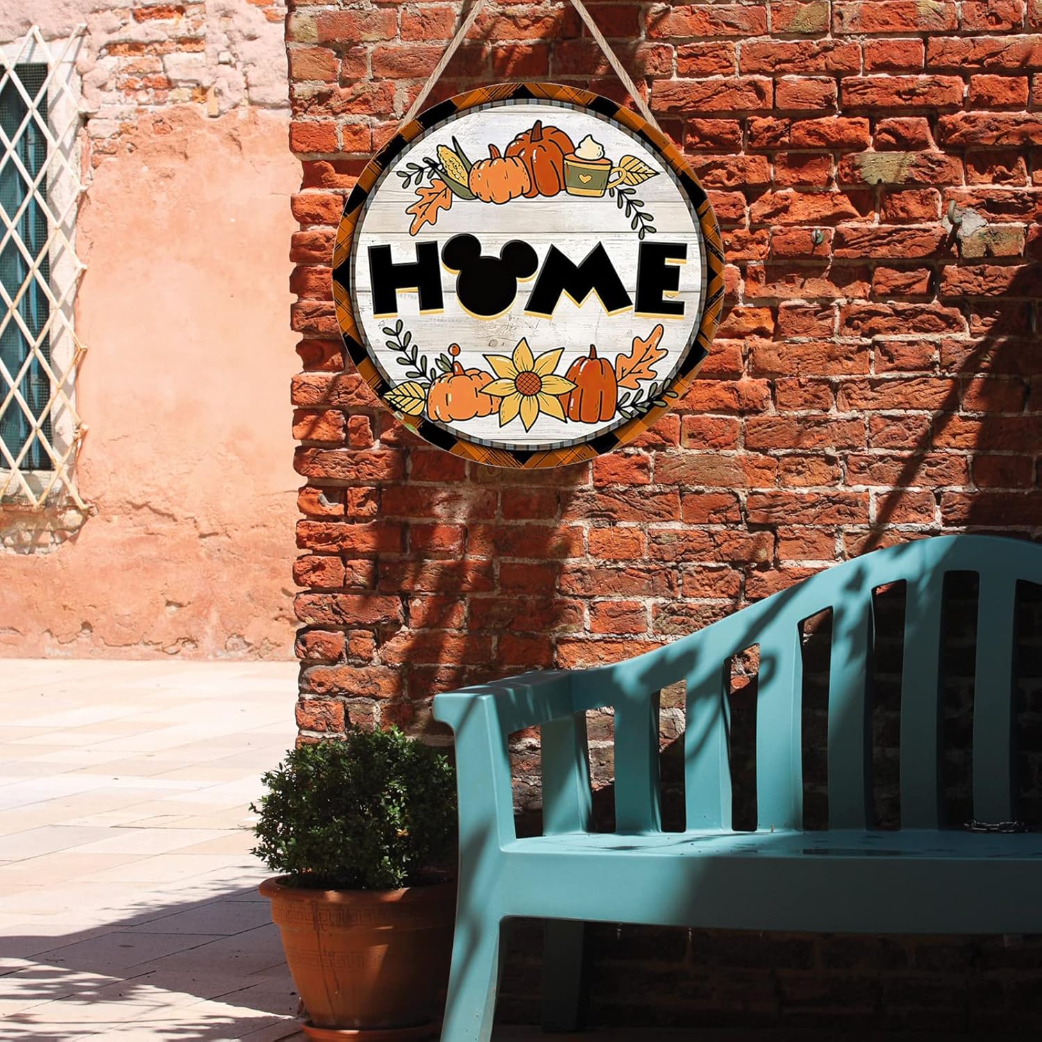 Thanksgiving Decorations Hello Fall Wood Sign Home Pumpkin Welcome Sign for Front Door Round Wood Sign Hanging Welcome Sign for Farmhouse Porch