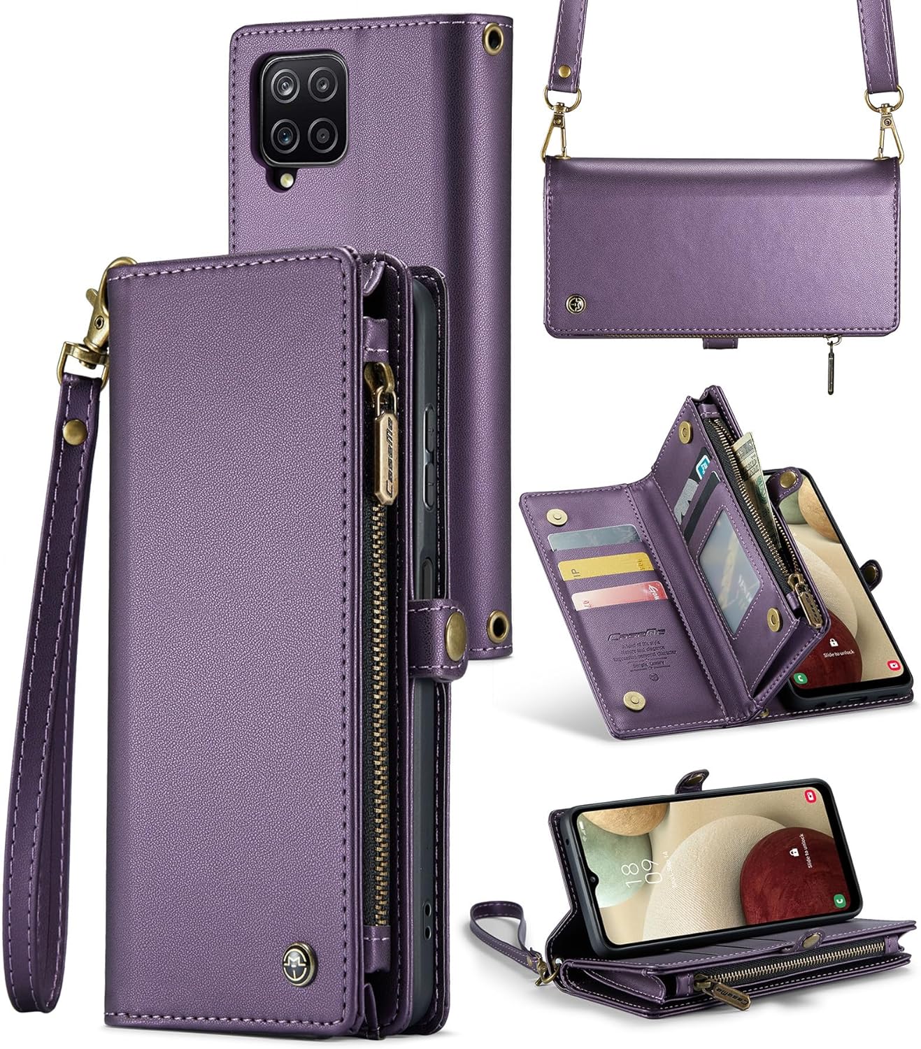 ASAPDOS Funda para Samsung Galaxy A12 con correa de piel sintética retro con cierre magnético, bloqueo RFID, tarjetero y función atril para hombres