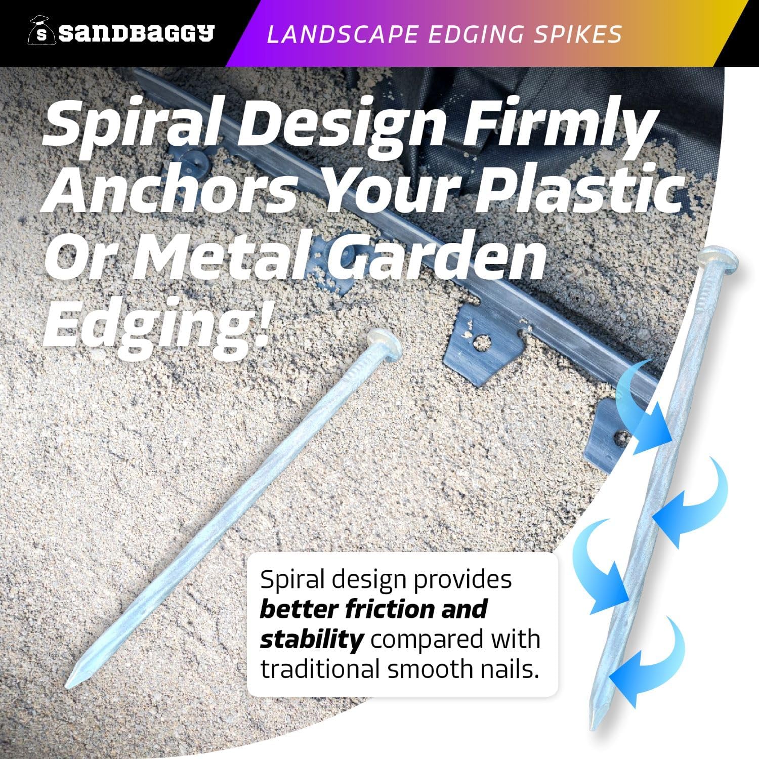 Sandbaggy Landsacpe galvanizado de 6 pulgadas, clavos de paisaje en espiral, acero de calibre 7, ideales para suelos rocosos duros, también ideales
