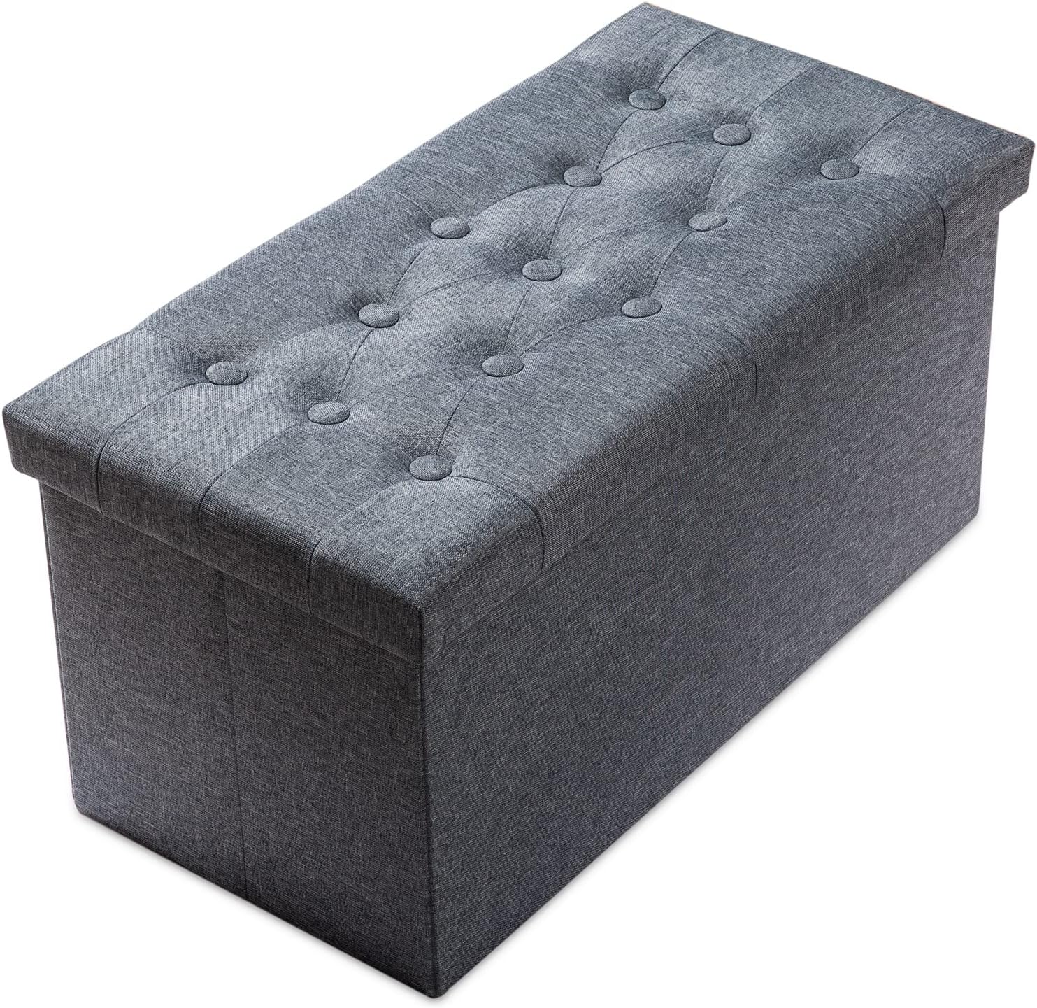 PRANDOM Otomana extra grande con almacenamiento 1 unidad Taburete plegable de lino pequeño con tapa para sala de estar, dormitorio, mesa auxiliar,