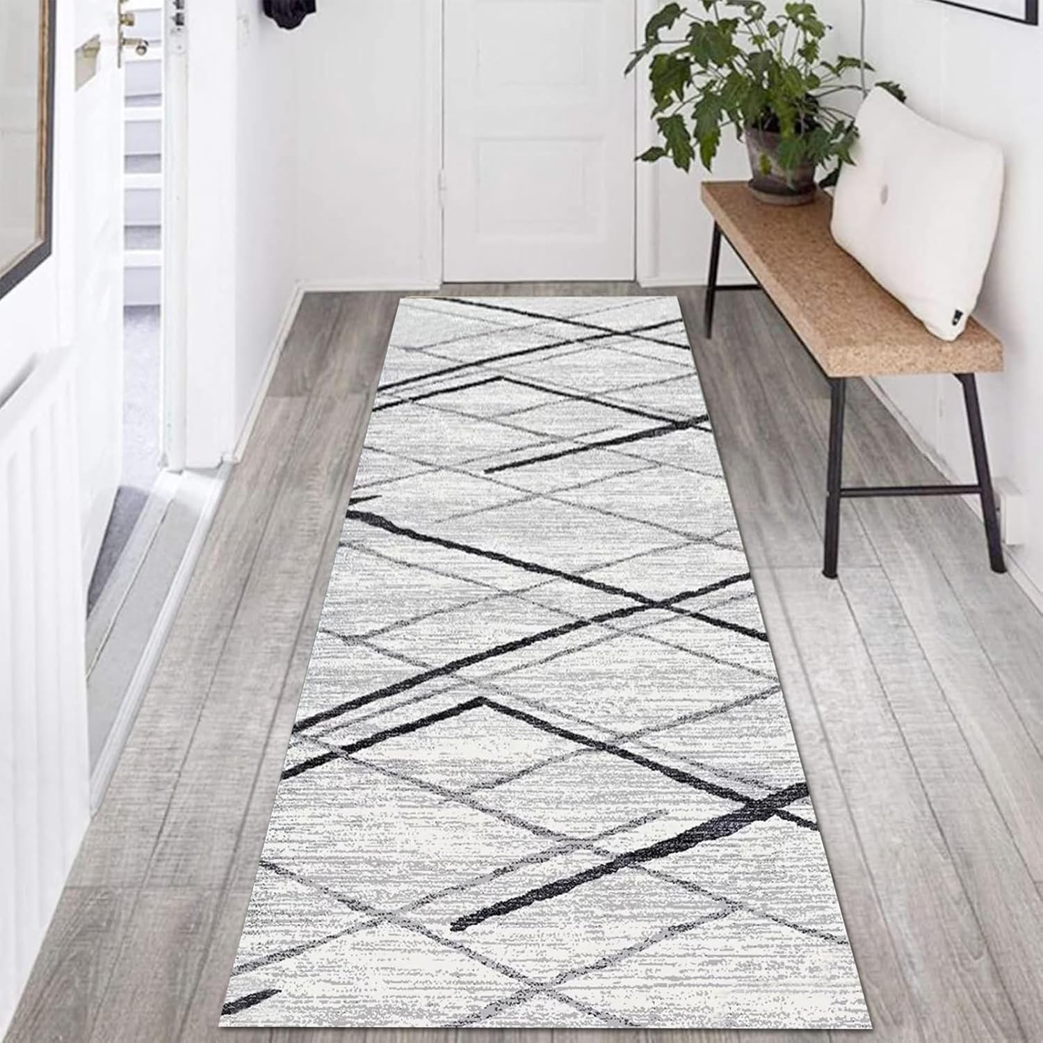 Alfombra de pasillo para pasillos  Alfombra geométrica suave contemporánea de pelo bajo para pasillo, entrada, escaleras, antideslizante, extra